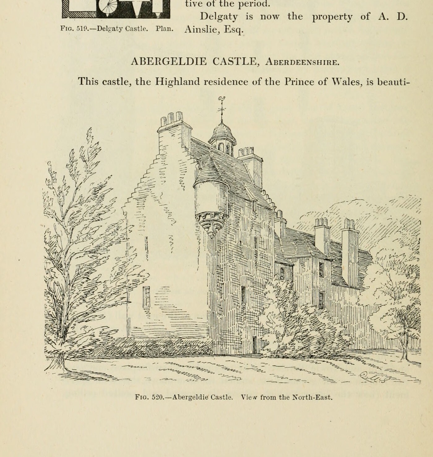 Fig. 520.—Abergeldie Castle. View from the North-East., Abergeldie Castle