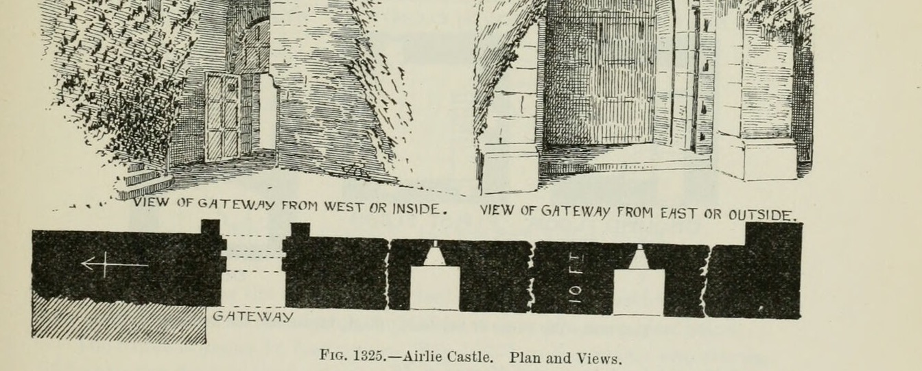 Fig. 1325. — Airlie Castle. Plan and Views., Airlie Castle