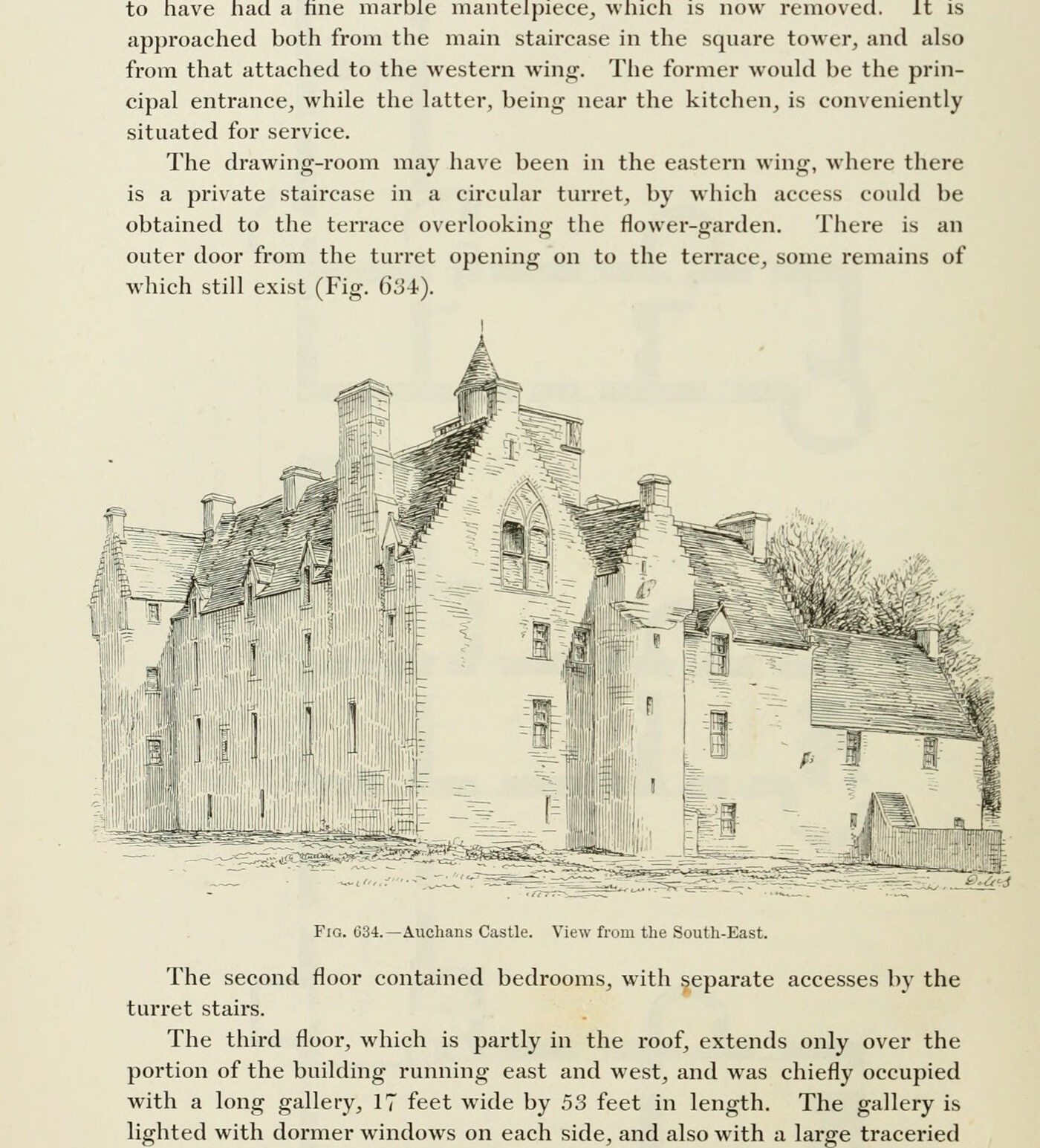 Fig. 634. — Auchans Castle. View from the South-East., Auchans Castle