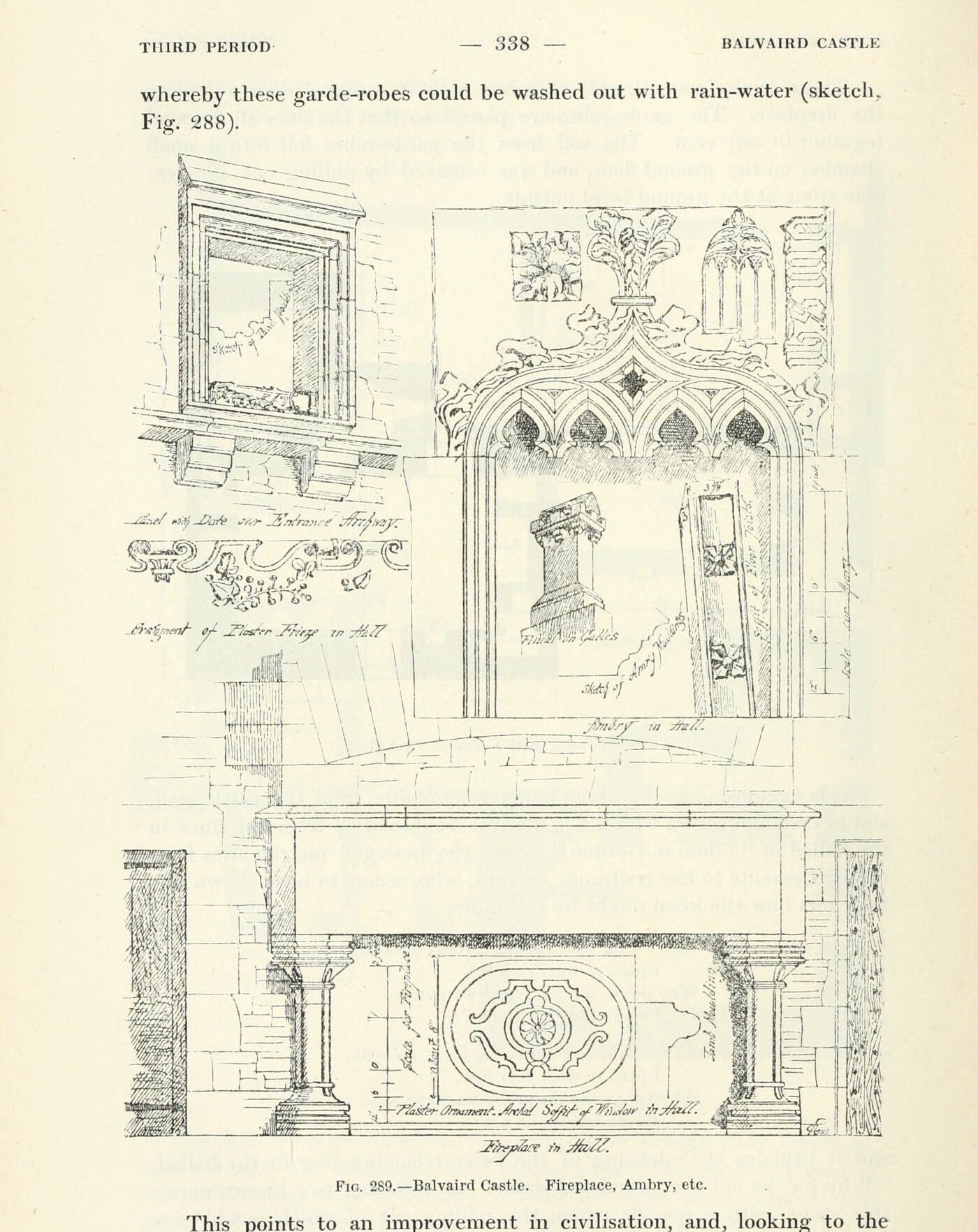 Fig. 289. — Balvaird Castle. Fireplace, Ambry, etc., Balvaird Castle