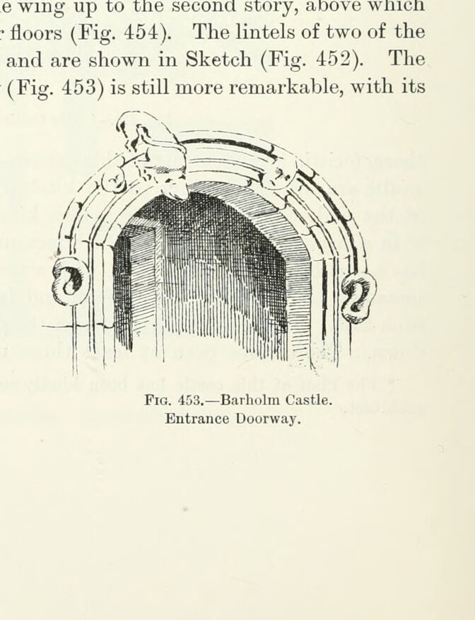 Fig. 452. — Barholm Castle. Lintels of Staircase Windows., Barholm Castle