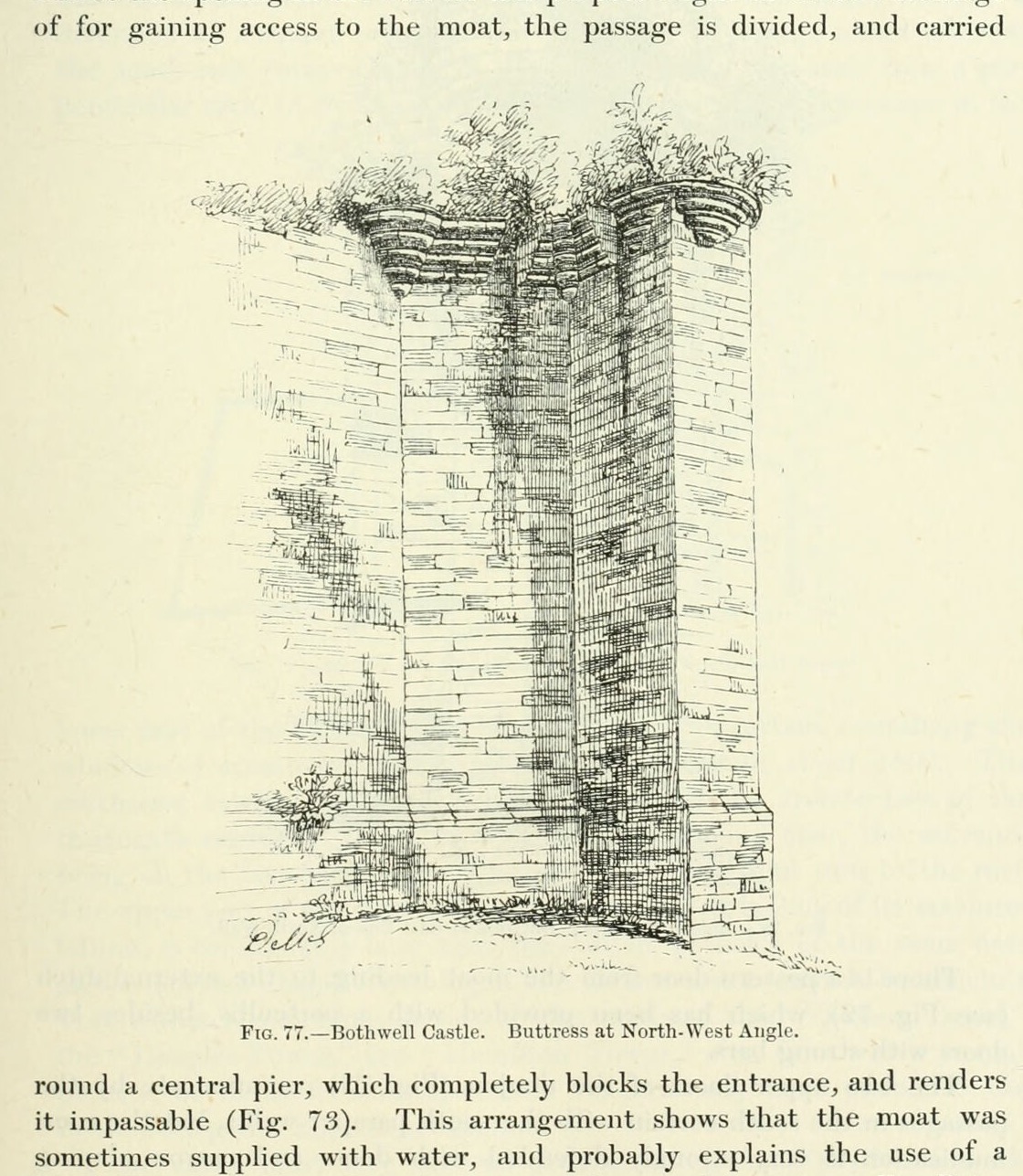 Fig. 77.—Bothwell Castle. Buttress at North-West Angle., Bothwell Castle