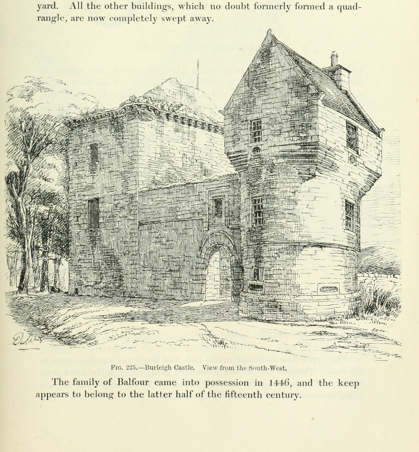 Fig. 225.—Burleigh Castle. View from the South-West., Burleigh Castle