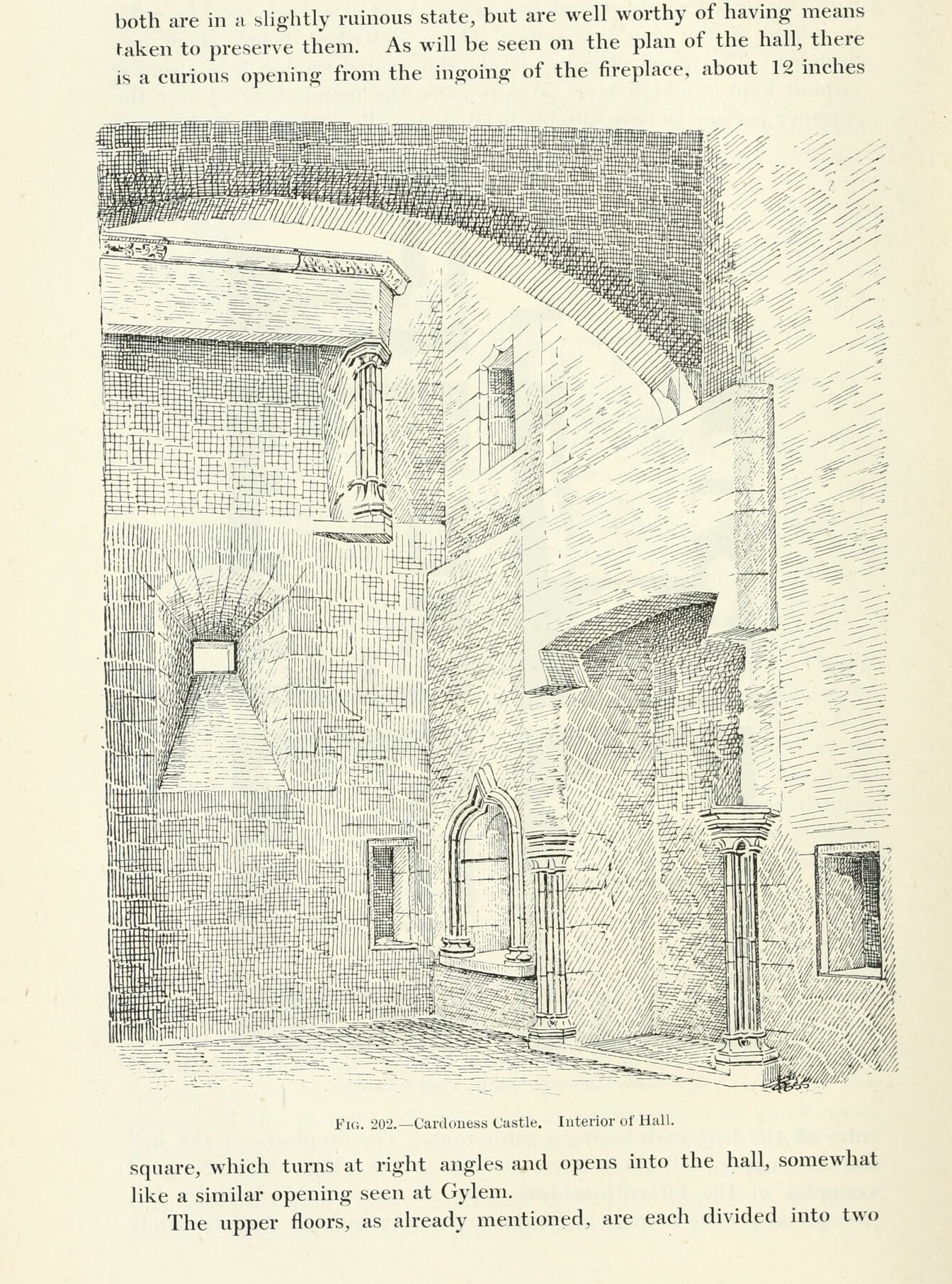 Fig. 202. — Cardoness Castle. Interior of Hall., Cardoness Castle