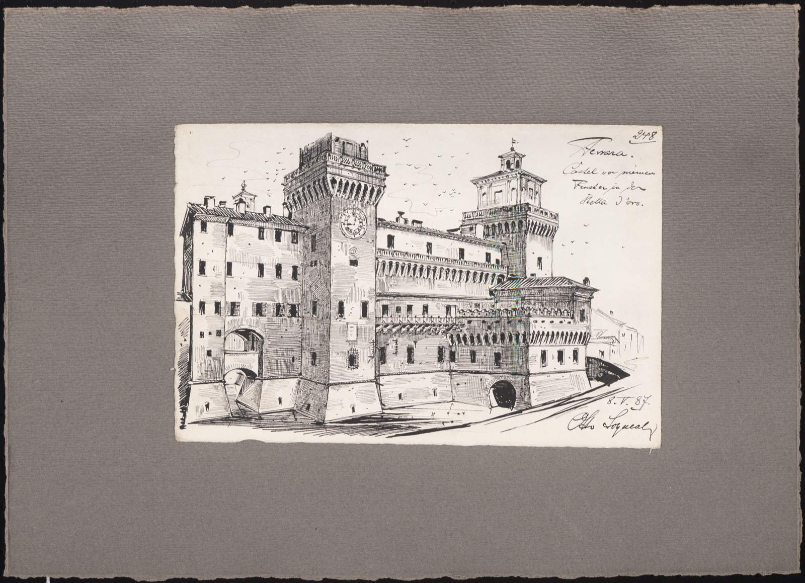 Reiseskizzen aus Italien: Ferrara: Castello Estense (Perspektivische Ansicht), Castello Estense