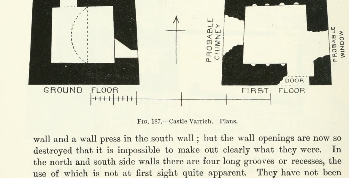 Fig. 187. — Castle Varrich. Plans. (subcaptions: GROUND FLOOR; FIRST FLOOR), Castle Varrich
