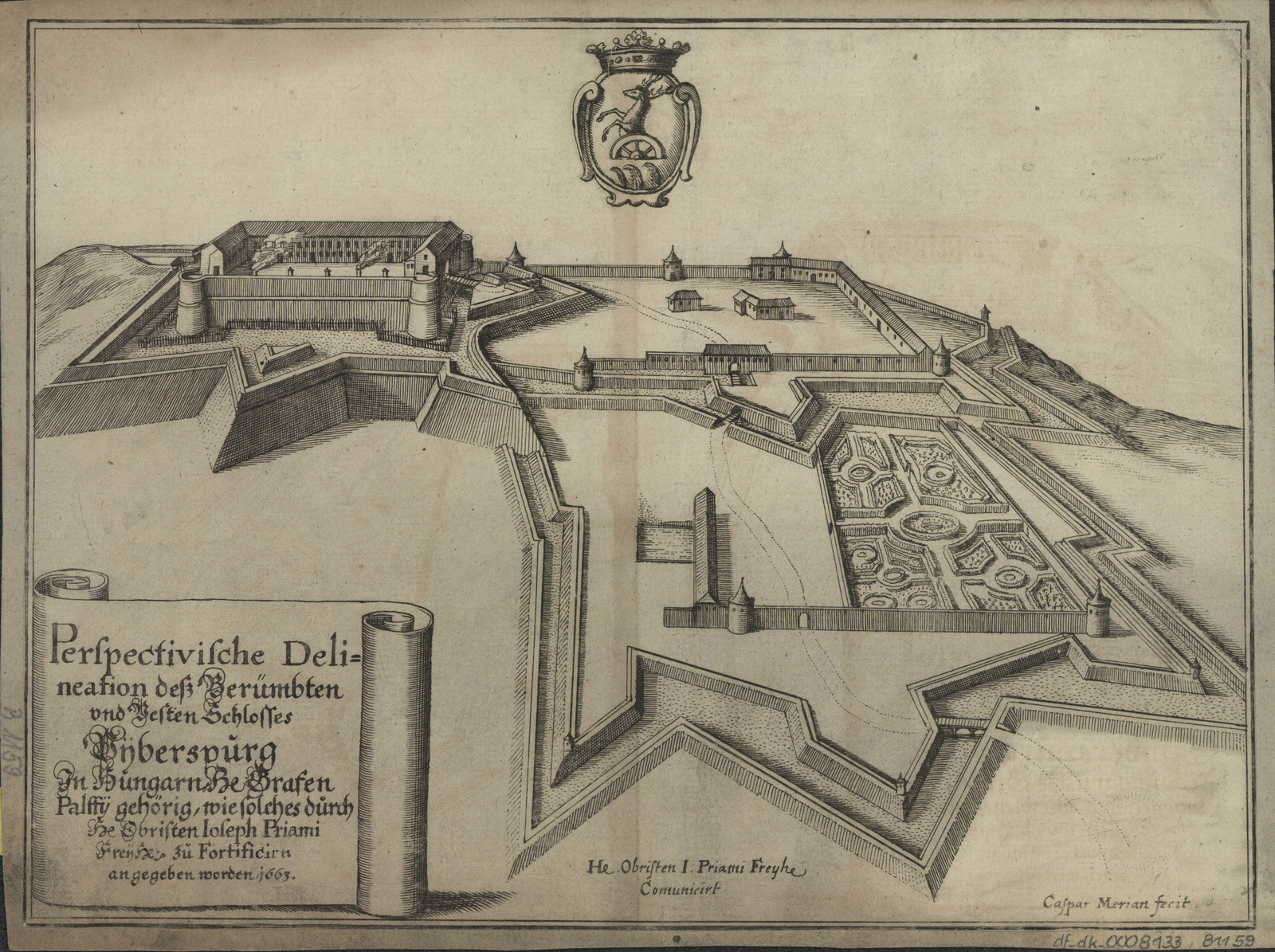 Vogelschauplan der Festung Bibersburg, Slowakei (Burg Červený Kameň, früher auch Rotenstein, ungarisch Vöröskő, Červený Kameň Castle