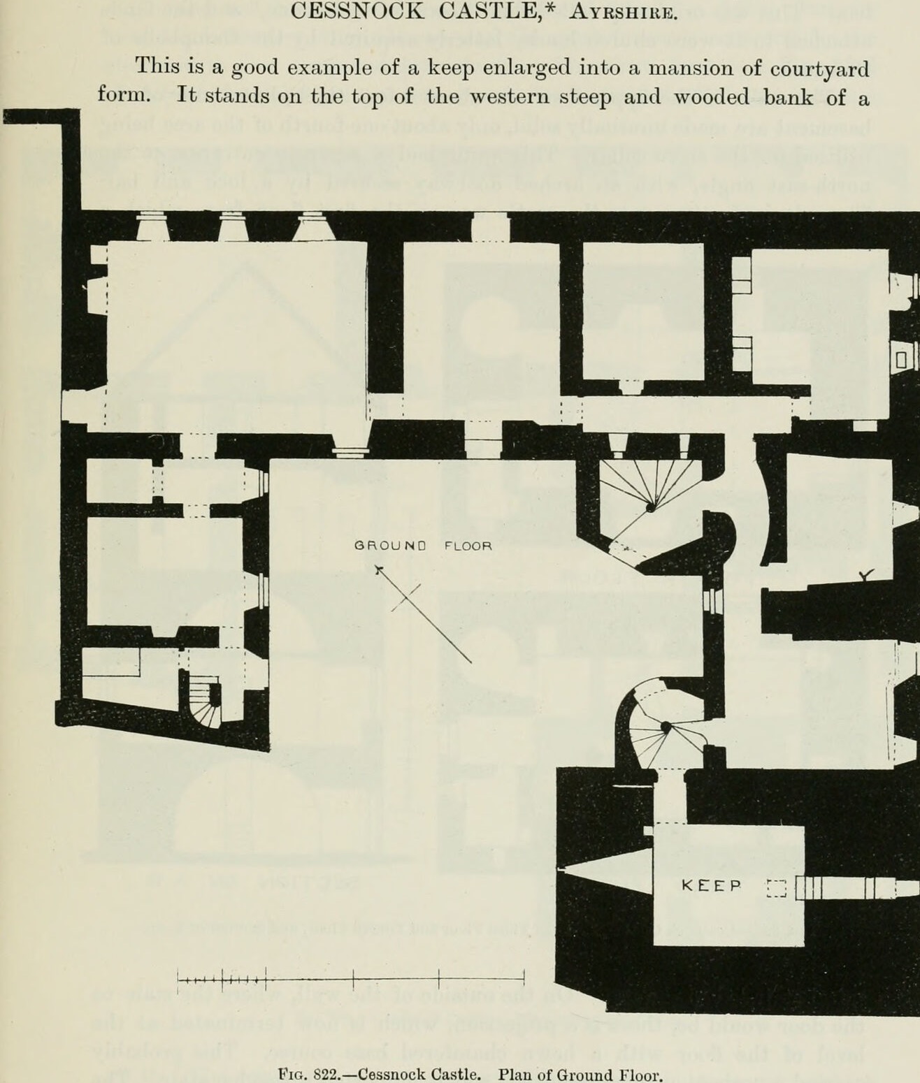 Fig. 822.—Cessnock Castle. Plan of Ground Floor., Cessnock Castle