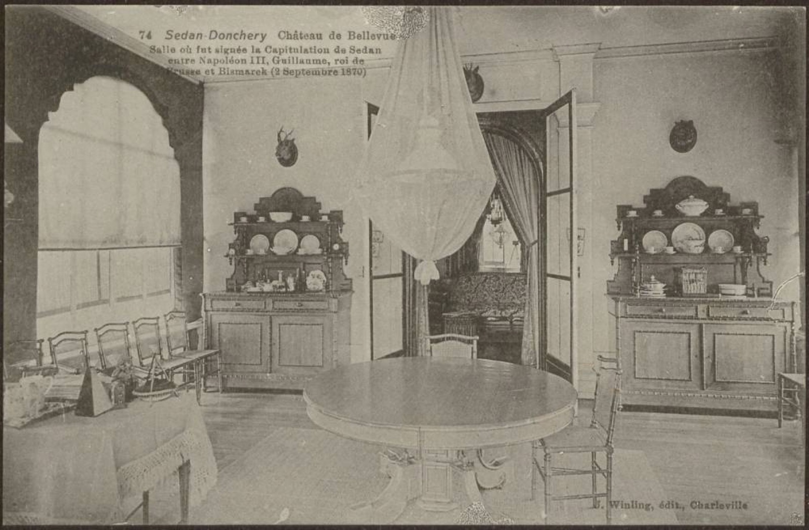 "Sedan-Donchery, Chateau de Bellevue, Salle ou fut signée la Capitulation de Sedan entre Napoléon III, Guillau, Château de Bellevue