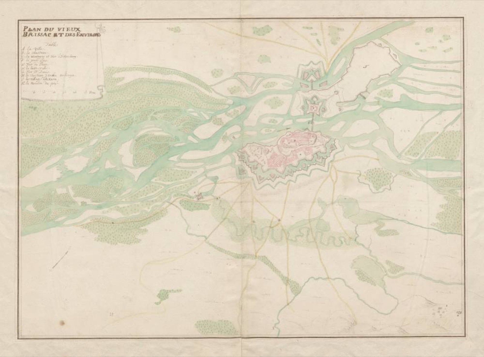 Plan du vieux Brissac et des environs, Château de Brissac