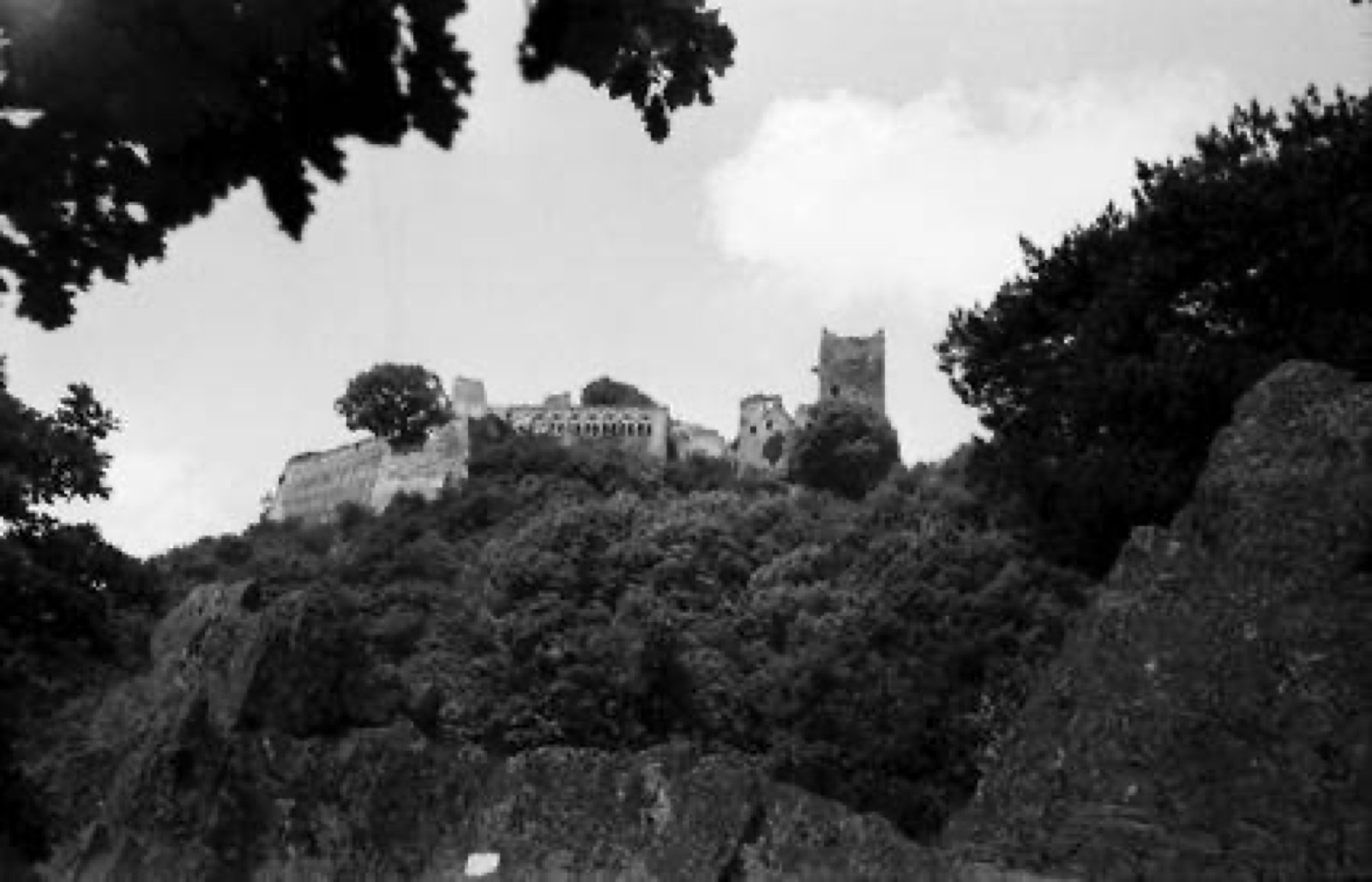 Rappoltsweiler, Ribeauvillé: Burg Ulrichstein [Saint-Ulrich] von unten, etwas näher, Château de Saint-Ulrich