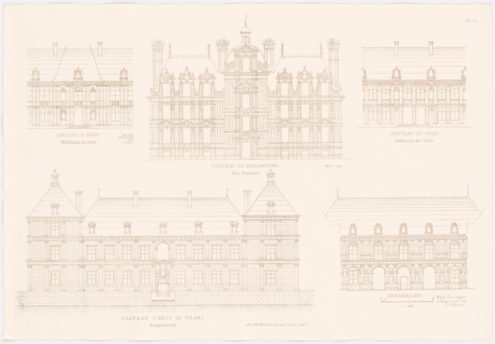 Chateau de Sully. Chateau de Beaumesnil. Chateau de d´Ancy le Franc: Ansichten (aus: Baukunst d. Renaissance i, Château de Sully