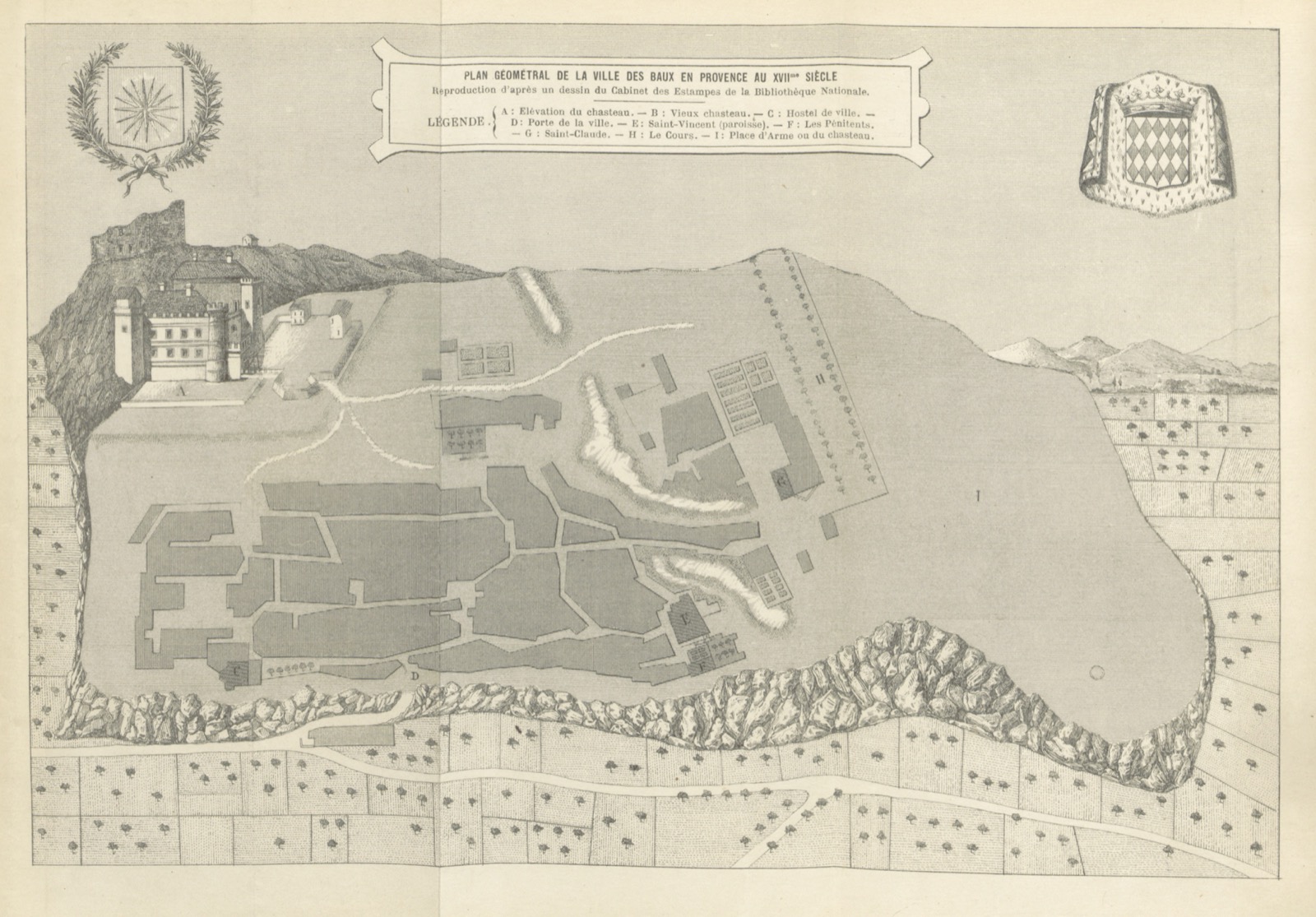 map from "La Ville des Baux et ses seigneurs"., Château des Baux