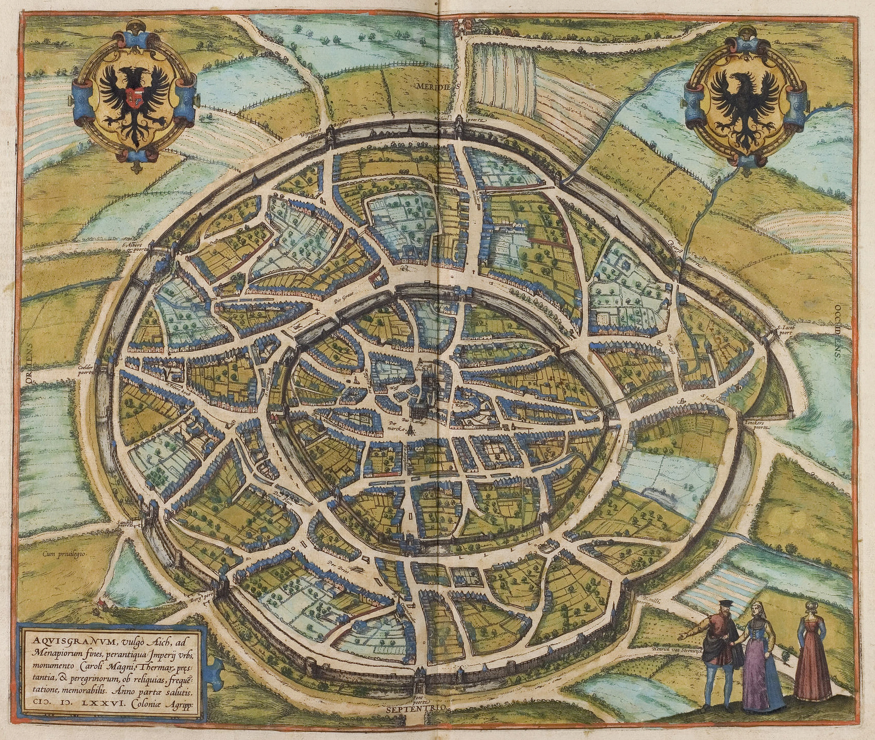Town plan of Aachen (Aquisgranum), from Braun & Hogenberg's Civitates Orbis Terrarum, Aachen