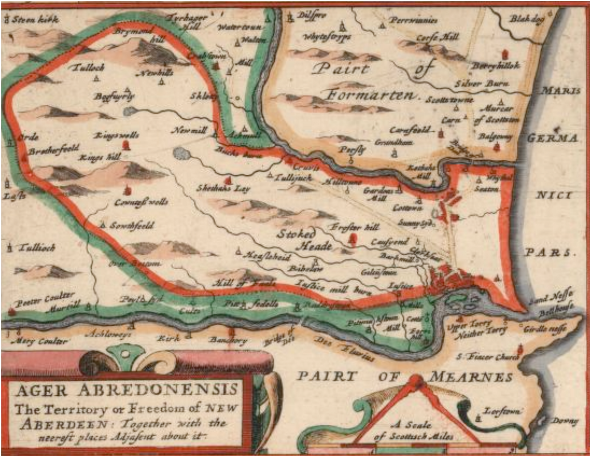 Bird's-eye view of Aberdeen, from James Gordon's Ager Abredoniensis (1661), Aberdeen