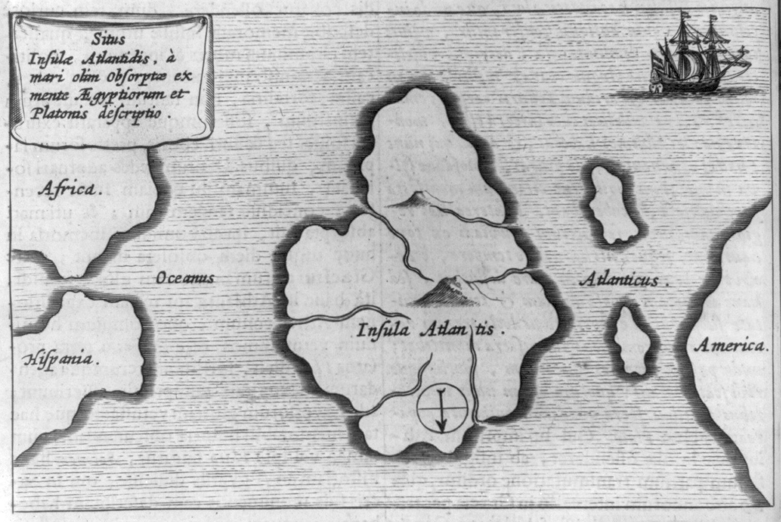 Situs Insulae Atlantidis: Athanasius Kircher's map of Atlantis, from Mundus Subterraneus, Atlantis