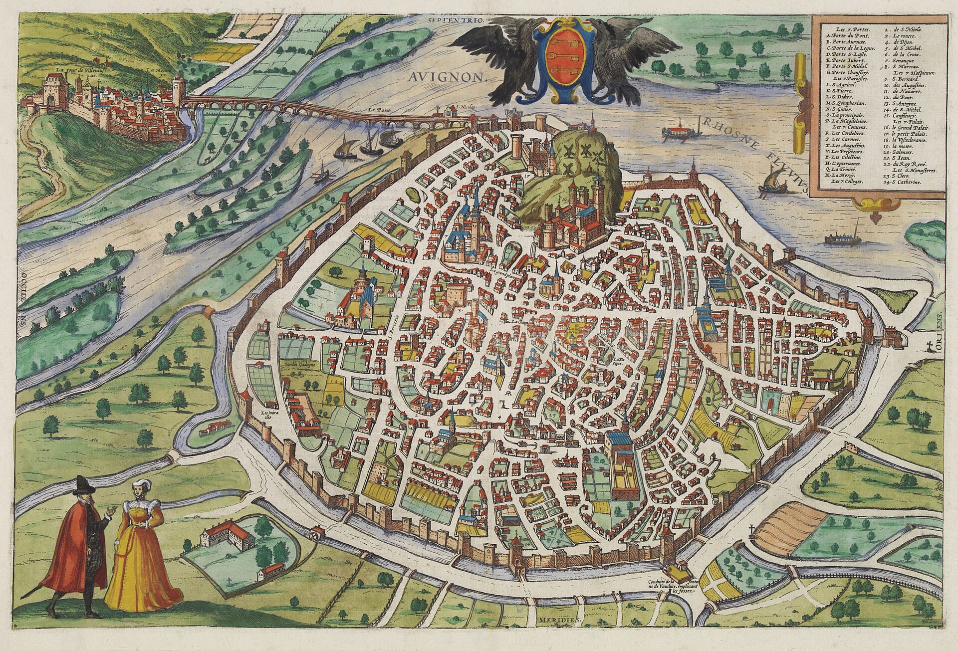 Bird's-eye view of Avignon, from Braun & Hogenberg's Civitates orbis terrarum — Avignon