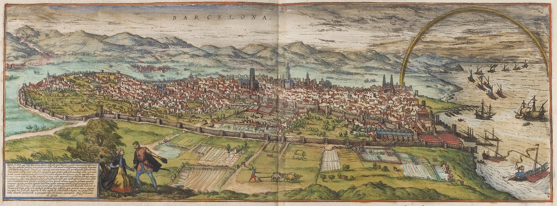 Bird's-eye view of Barcelona, from Braun & Hogenberg's Civitates Orbis Terrarum, Barcelona