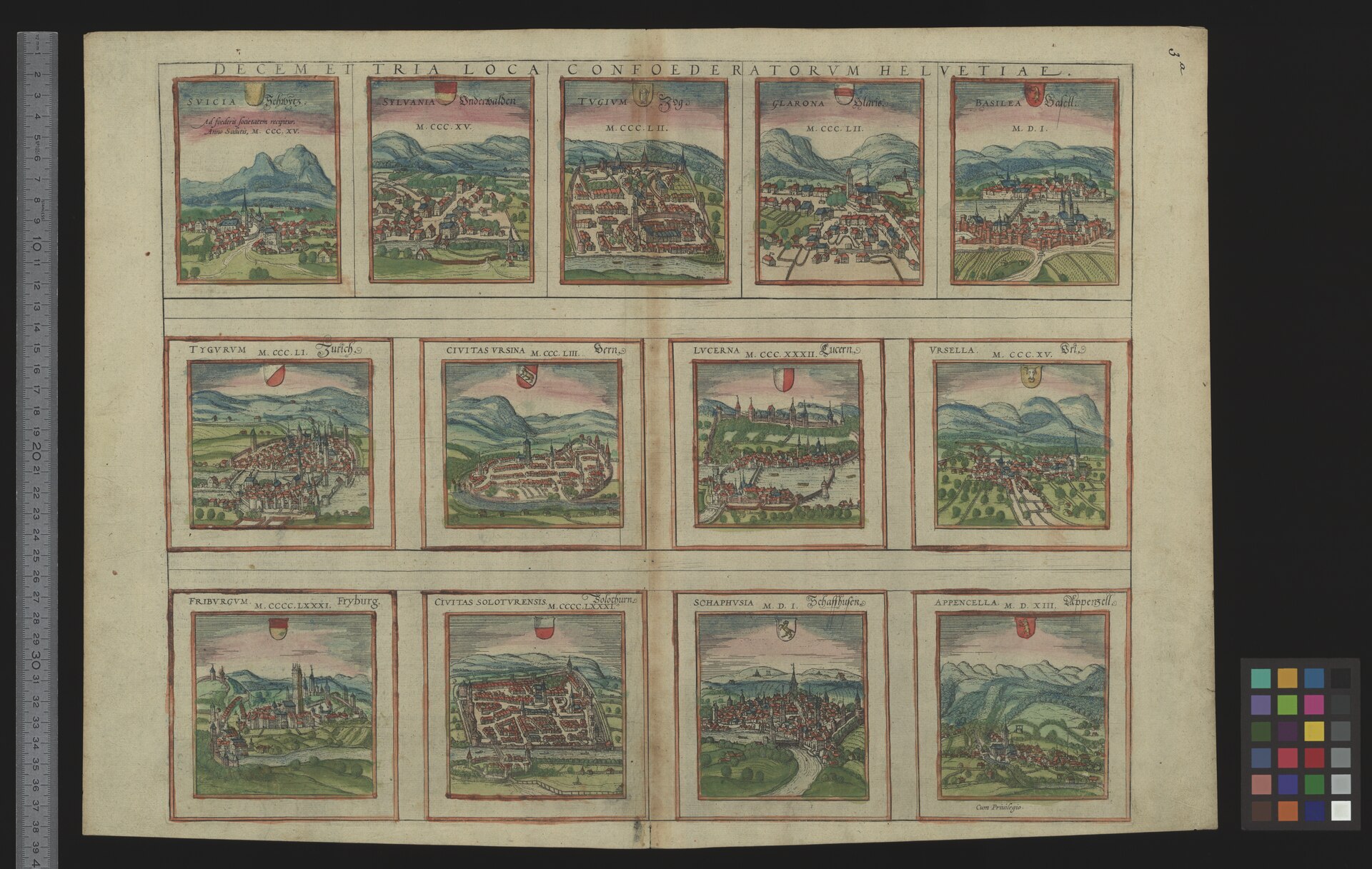 Bird's-eye view of Bern (Civitas Ursina), from Georg Braun's Decem et tria loca Confoederatorum Helvetiae, Bern