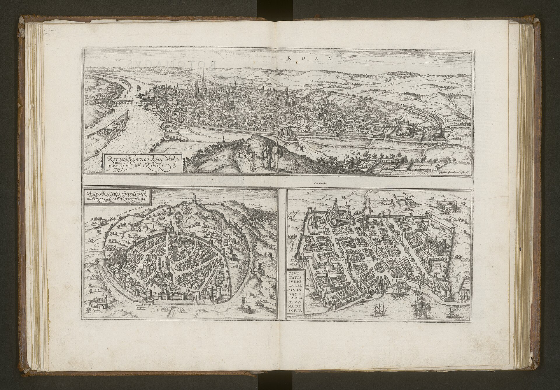 Bird's-eye plan of Bordeaux (Civitatis Burdegalensis), from Braun & Hogenberg's Civitates Orbis Terrarum, Bordeaux