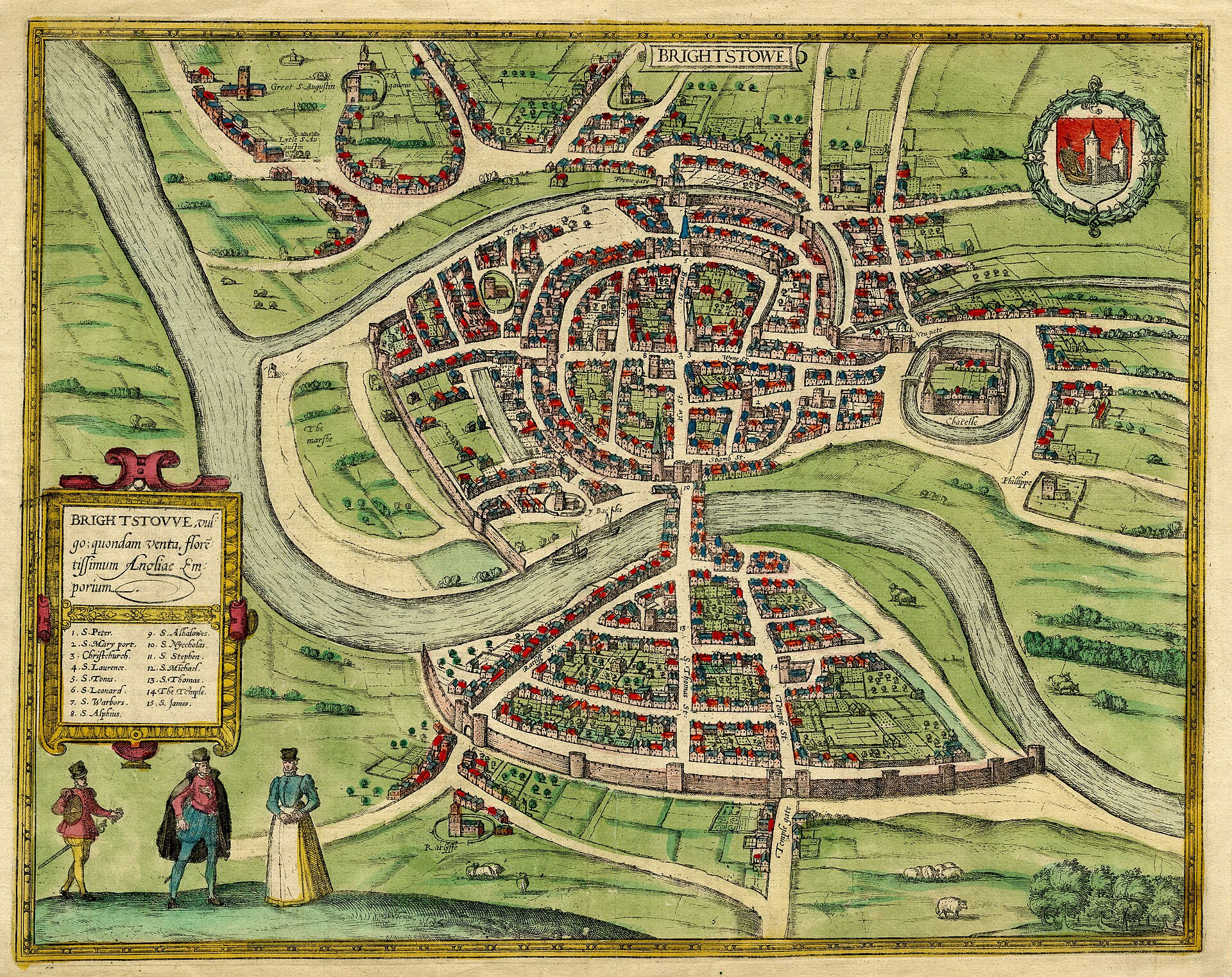 Bird's-eye view of Brightstowe (Bristol), from Braun & Hogenberg's Civitates Orbis Terrarum, Bristol