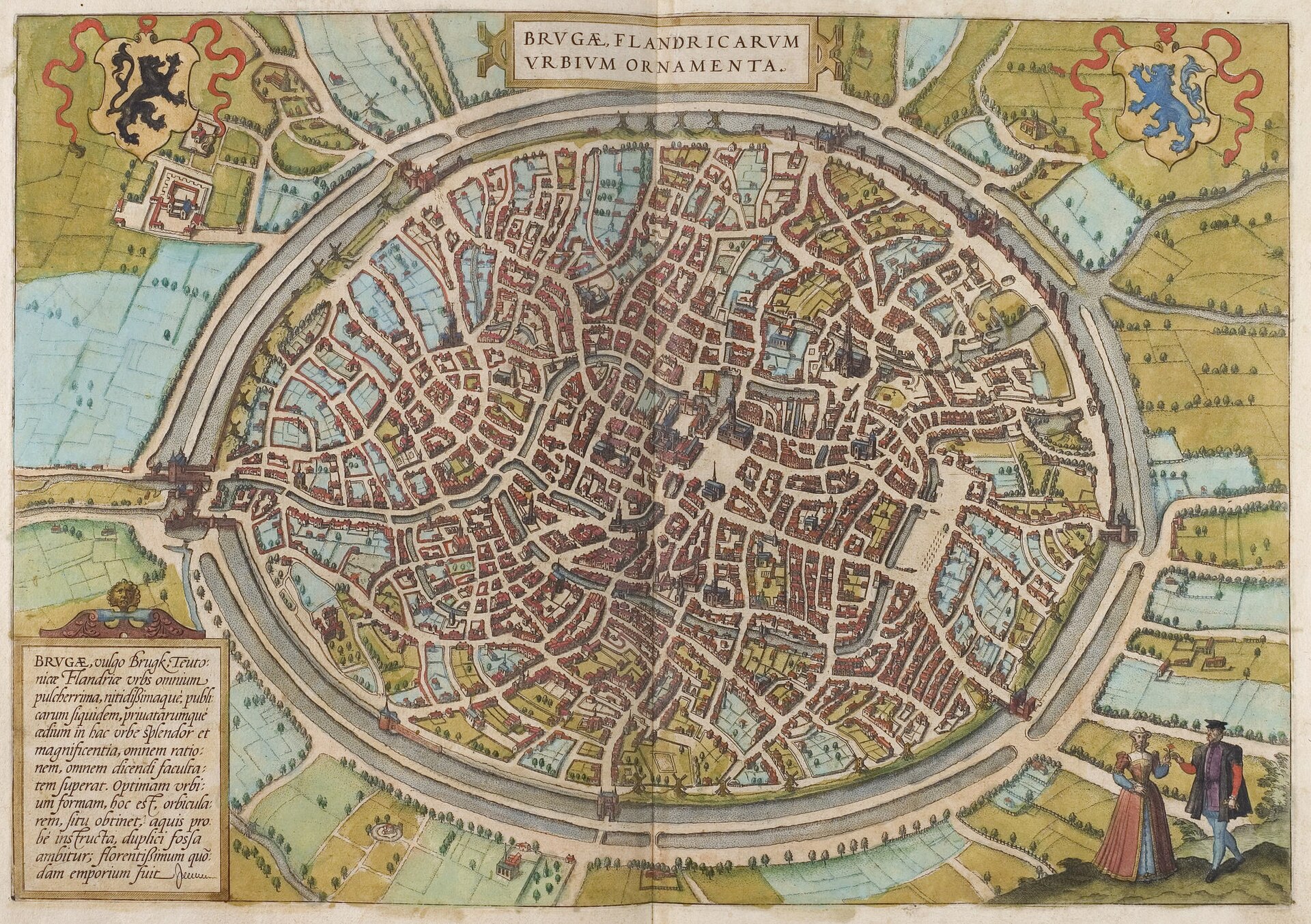 Bird's-eye view of Brugæ (Bruges), from Braun & Hogenberg's Civitates orbis terrarum, Bruges