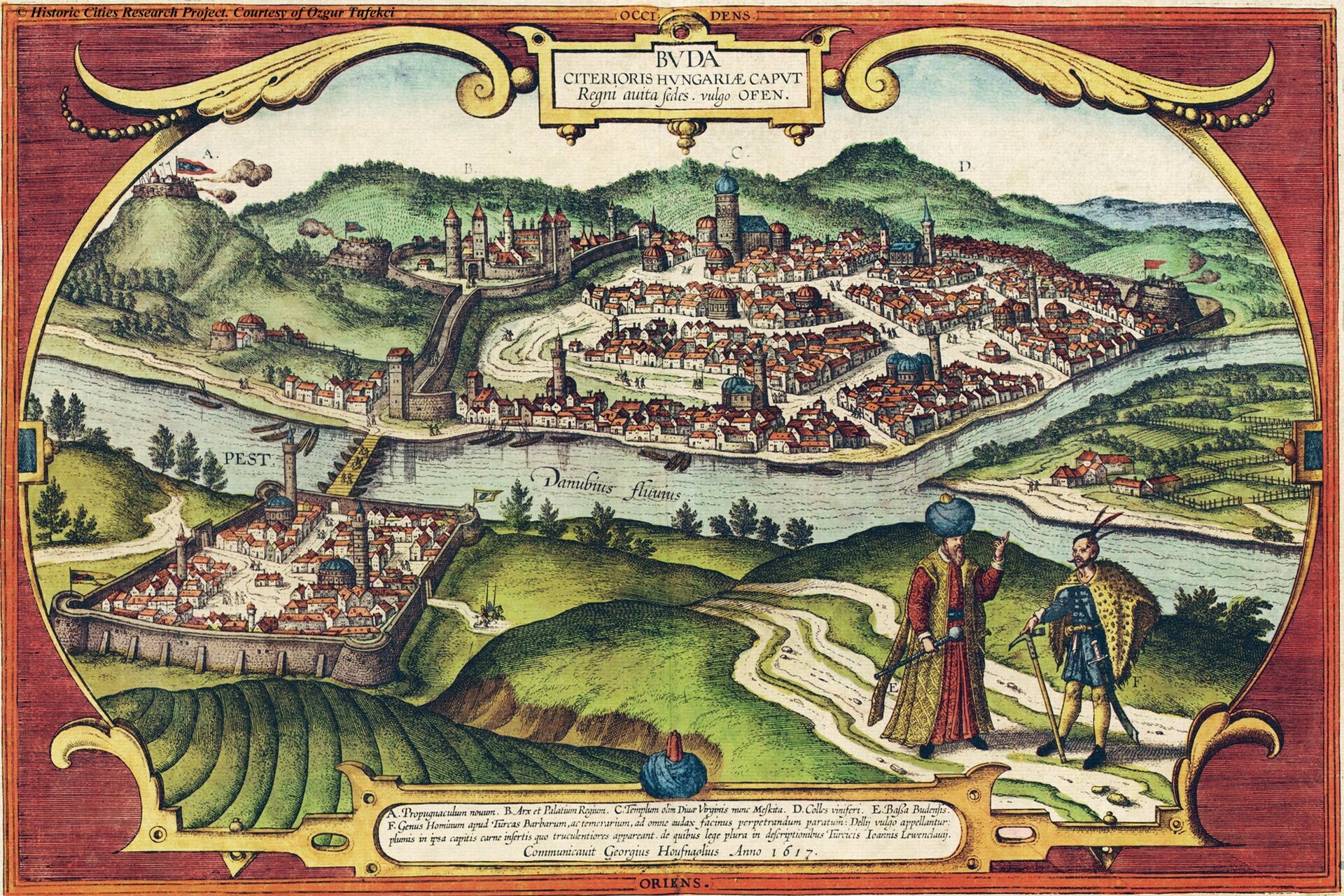 Bird's-eye view of Buda and Pest, from Braun & Hogenberg's Civitates Orbis Terrarum (after Georg Hoefnagel), Budapest
