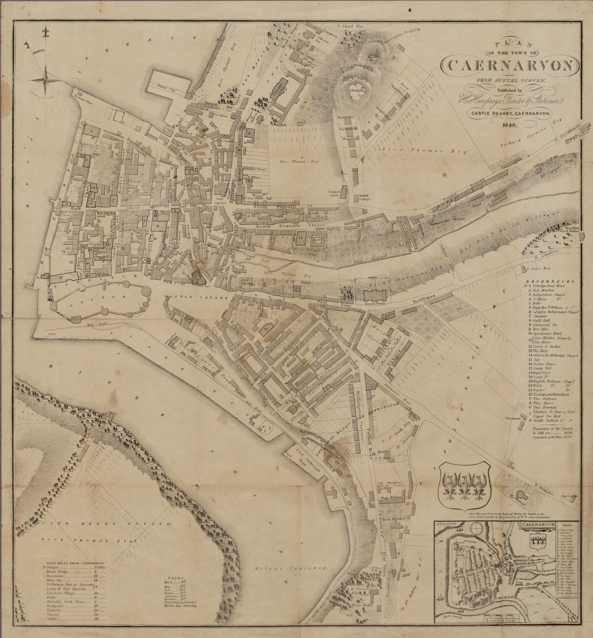Plan of the town of Caernarvon, from actual survey (published Castle Square, Caernarvon), Caernarfon
