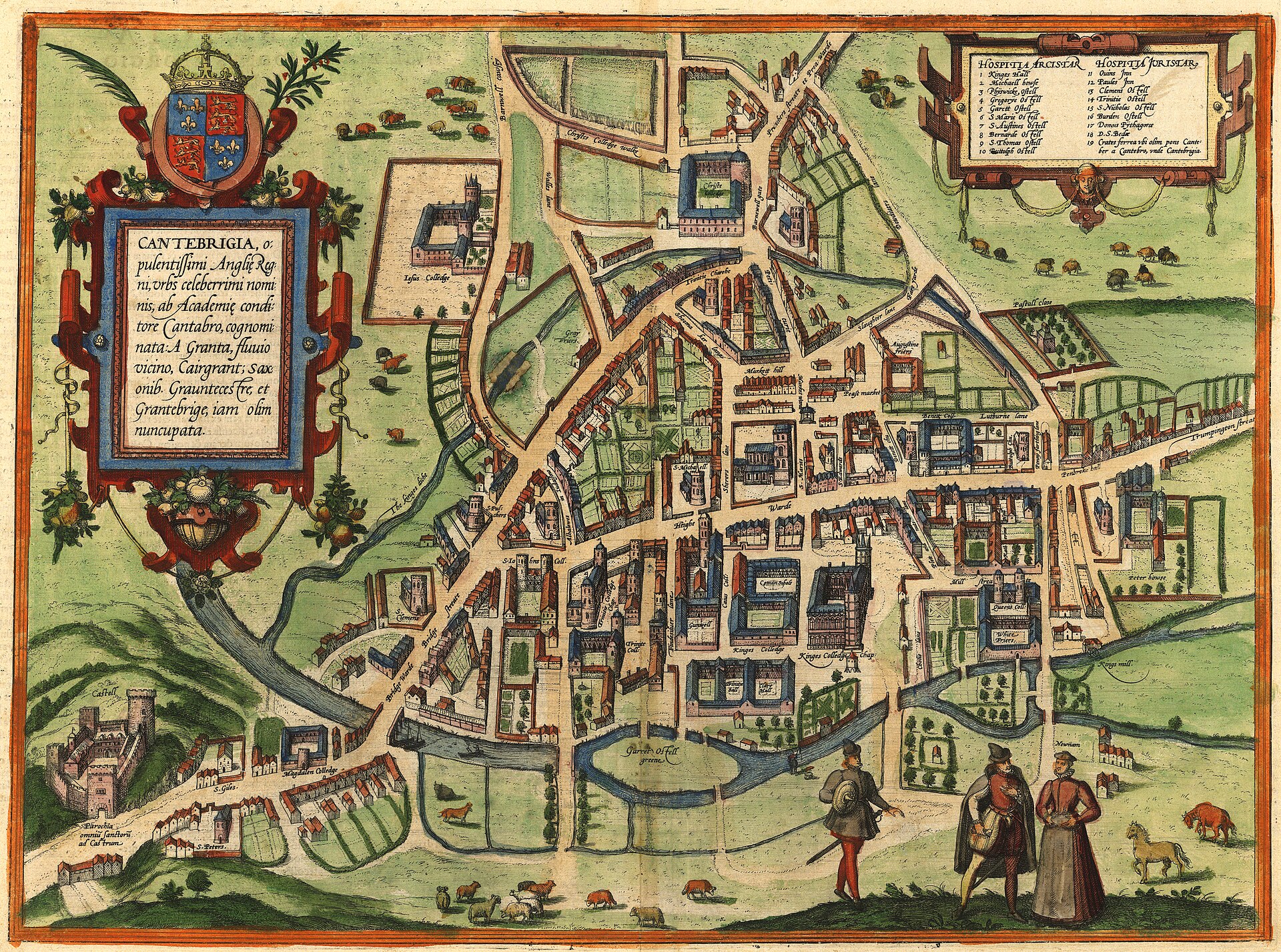 Bird's-eye view of Cambridge, from Braun & Hogenberg's Civitates Orbis Terrarum, Cambridge