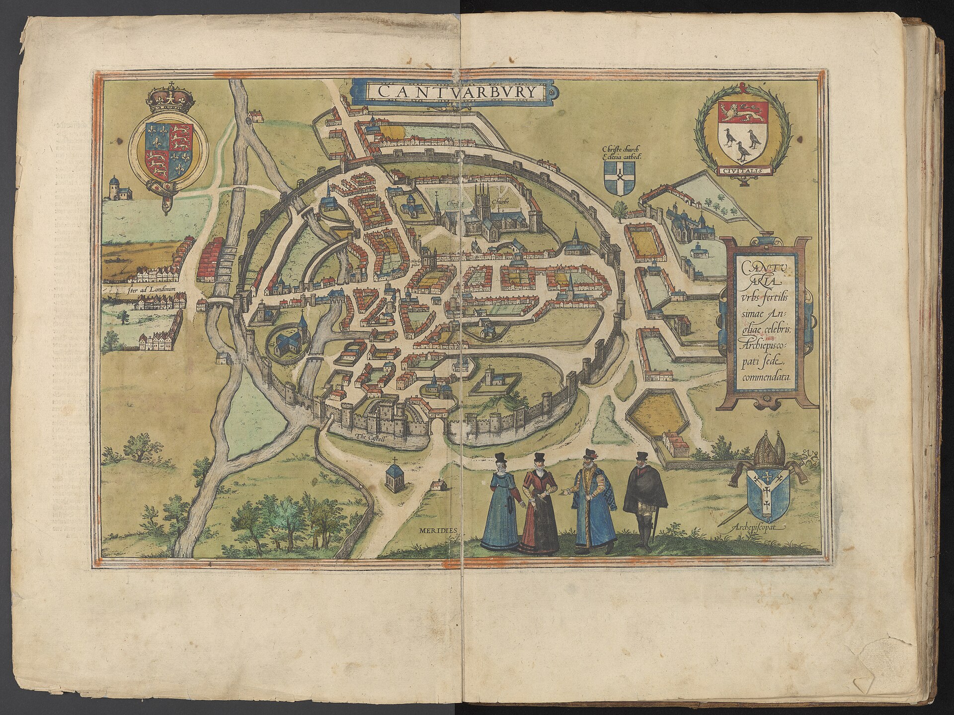 Bird's-eye view of Canterbury, from Braun & Hogenberg's Civitates Orbis Terrarum, Canterbury