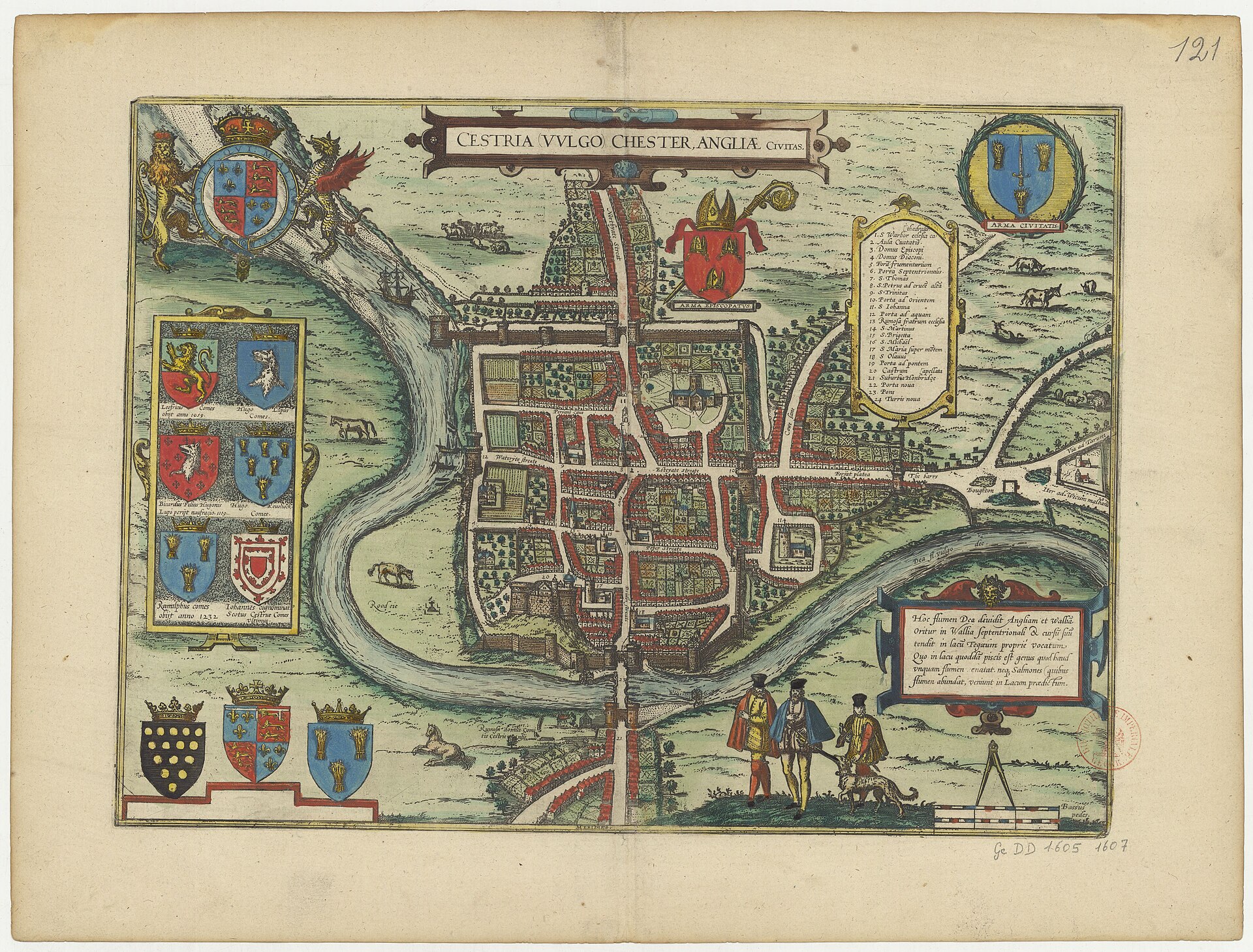 Bird's-eye view of Chester (Cestria), from Braun & Hogenberg's Civitates Orbis Terrarum, Chester