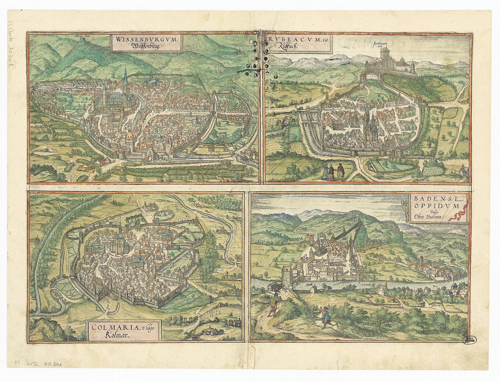 Bird's-eye view of Colmar, from Braun & Hogenberg's Civitates Orbis Terrarum — Colmar