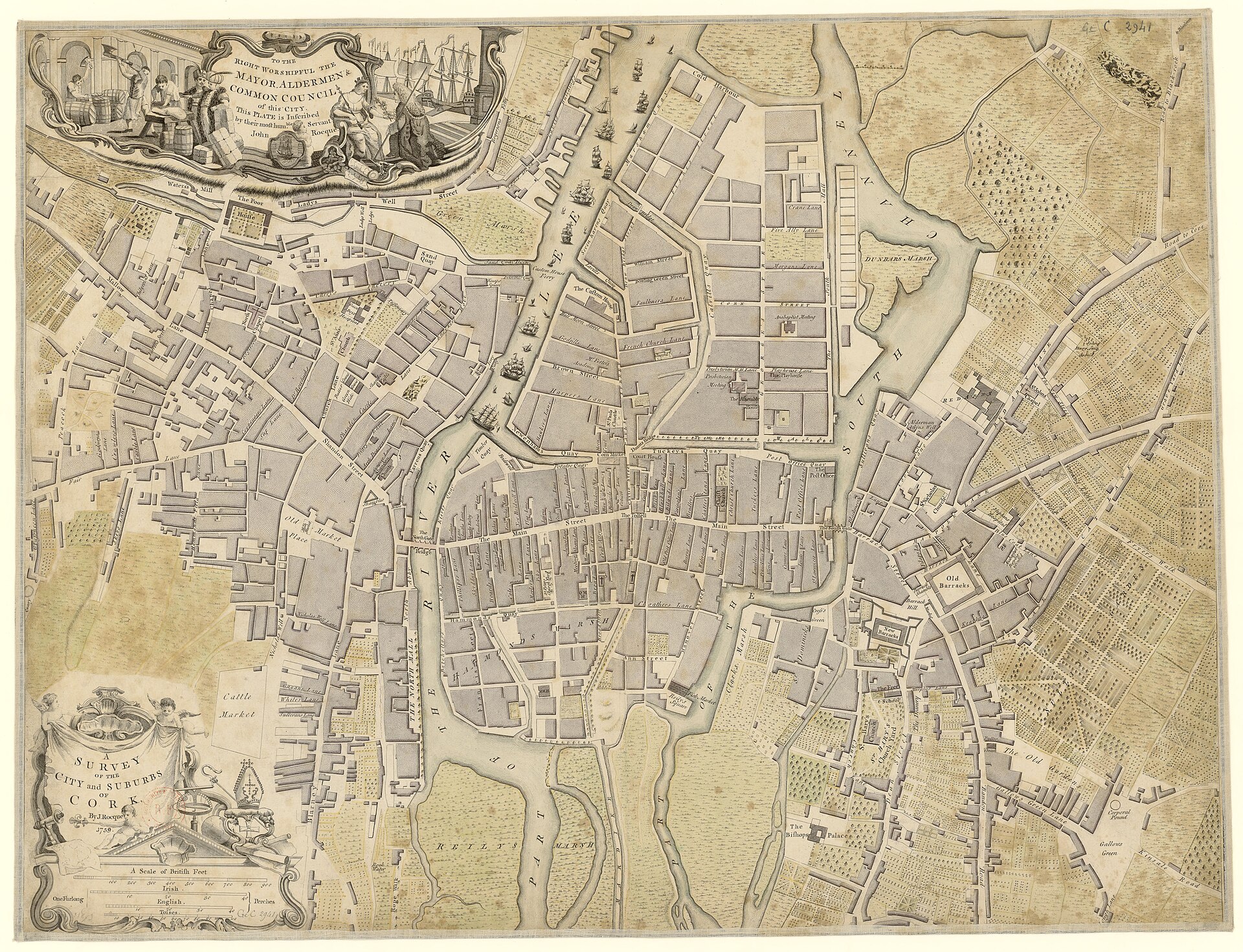 Town plan of Cork, from 'A Survey of the City and Suburbs of Cork' by J. Rocque, Cork