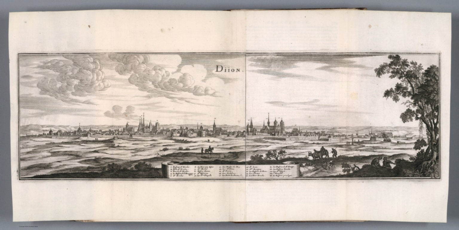 Bird's-eye view of Dijon, from Merian's Topographia Galliae (1660) — Dijon