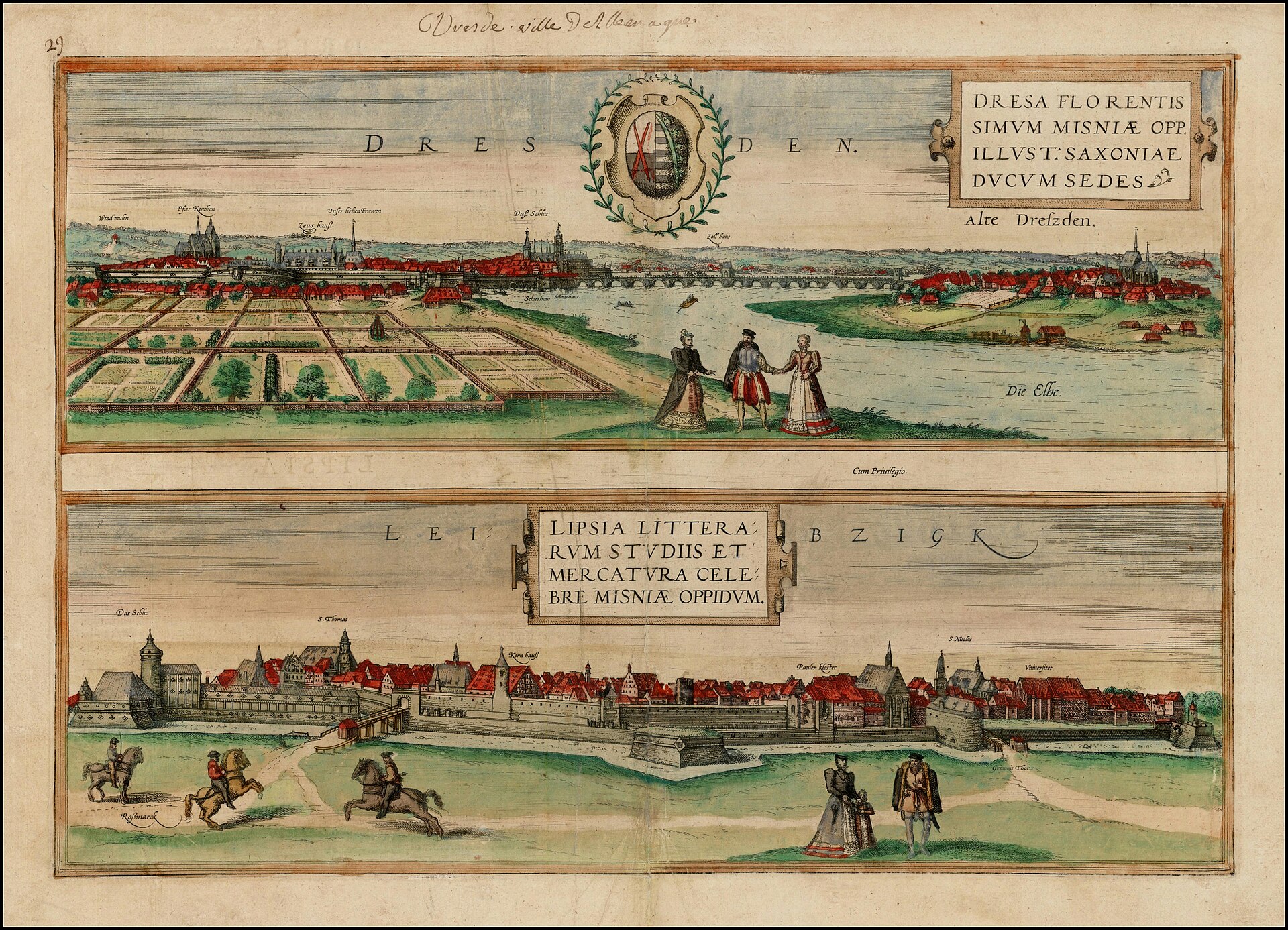 Bird's-eye view of Dresden (Alte Drezden), from Braun & Hogenberg's Civitates Orbis Terrarum, Dresden