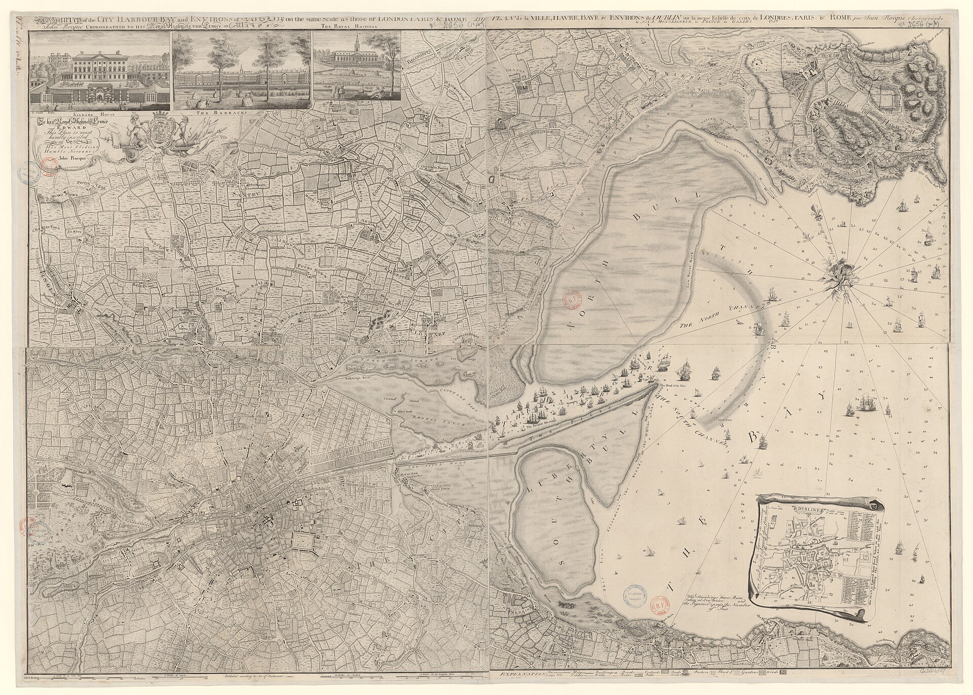 A Survey of the City, Harbour, Bay and Environs of Dublin, by John Rocque (1757), Dublin