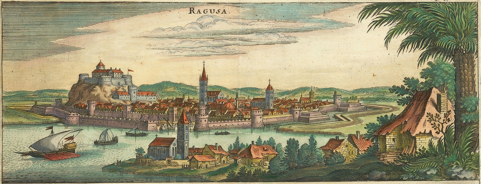 Bird's‑eye view of Ragusa (Dubrovnik), Matthäus Merian, 1638, Dubrovnik