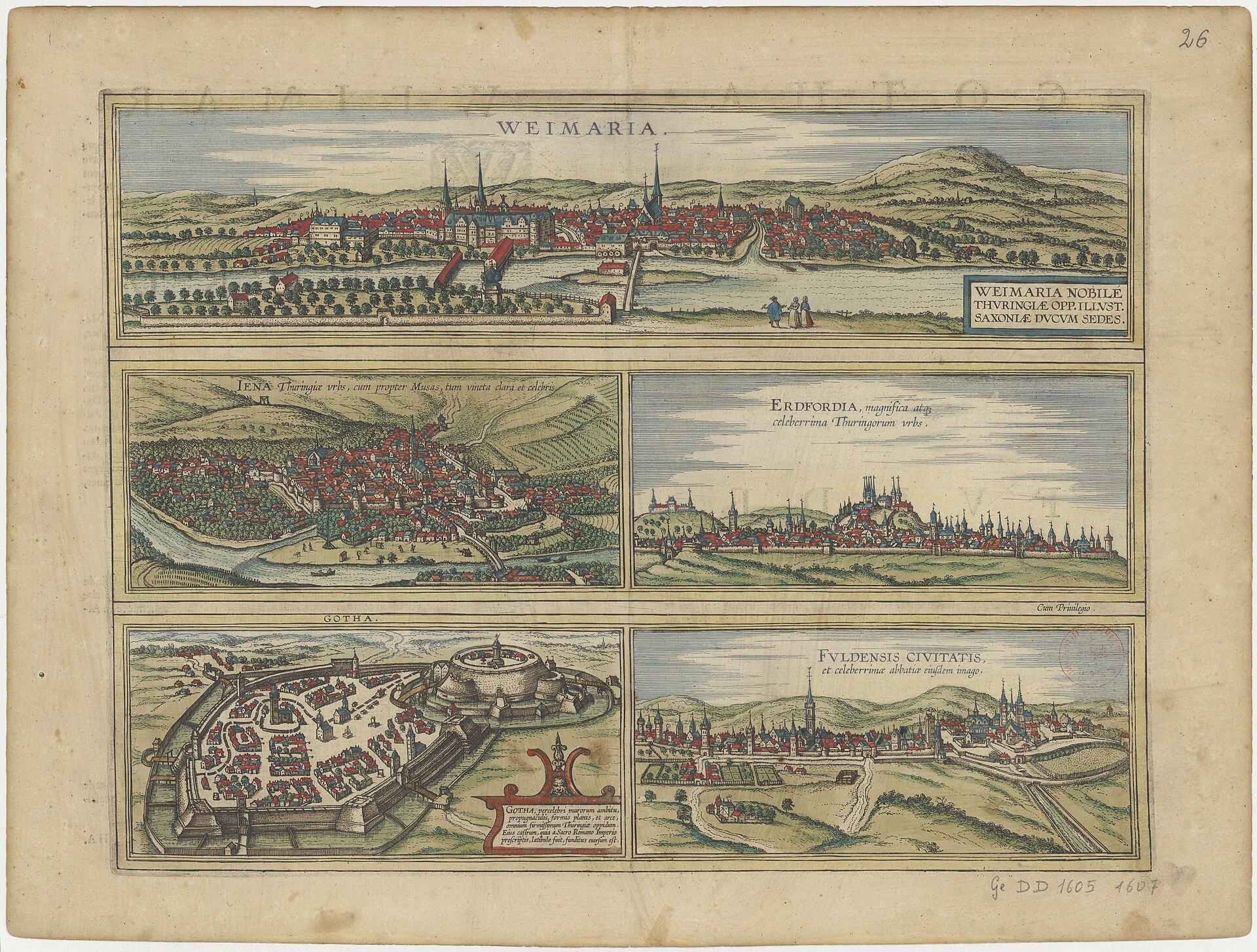Erdfordia (Erfurt), engraved city prospect from Braun & Hogenberg's Civitates Orbis Terrarum — Erfurt