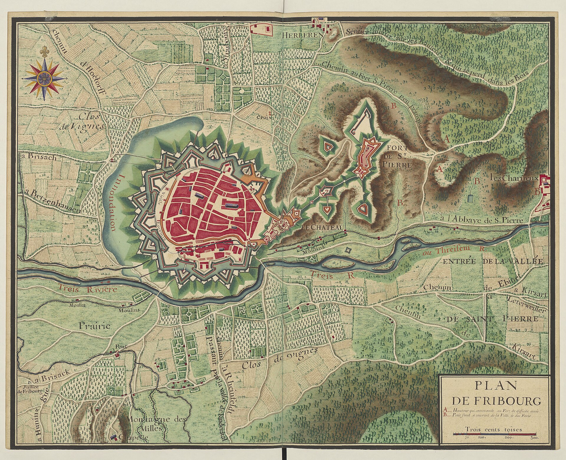 Plan de Fribourg, from Carte des environs de Fribourg en Breisgau — Freiburg