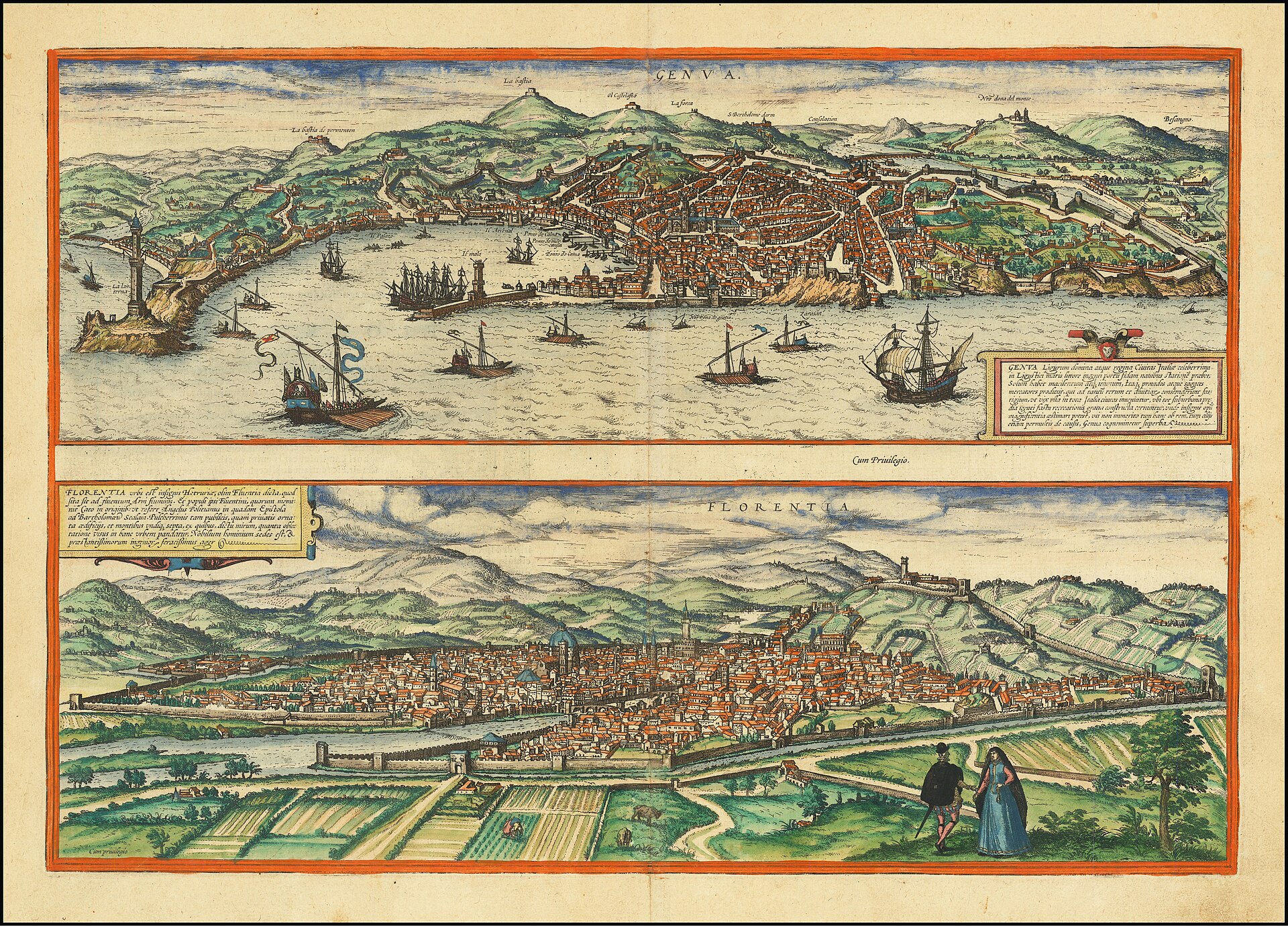 Bird's-eye view of Genoa (Genua), from Braun & Hogenberg's Civitates Orbis Terrarum, Genoa