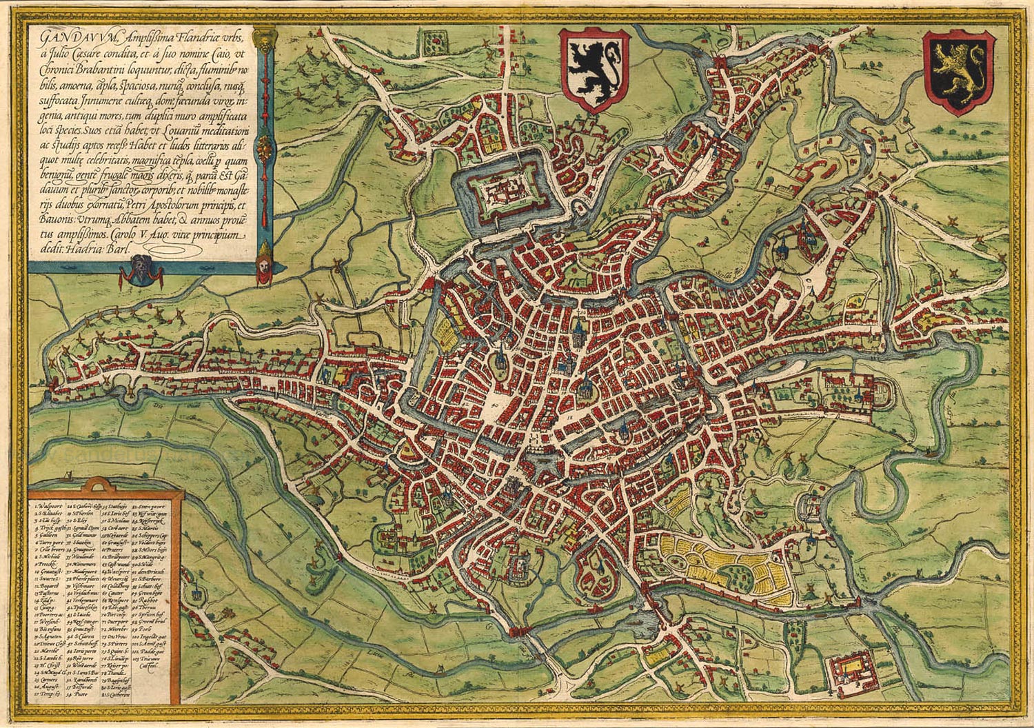 Bird's-eye view of Ghent (Gandavum), from Braun & Hogenberg's Civitates Orbis Terrarum, Ghent