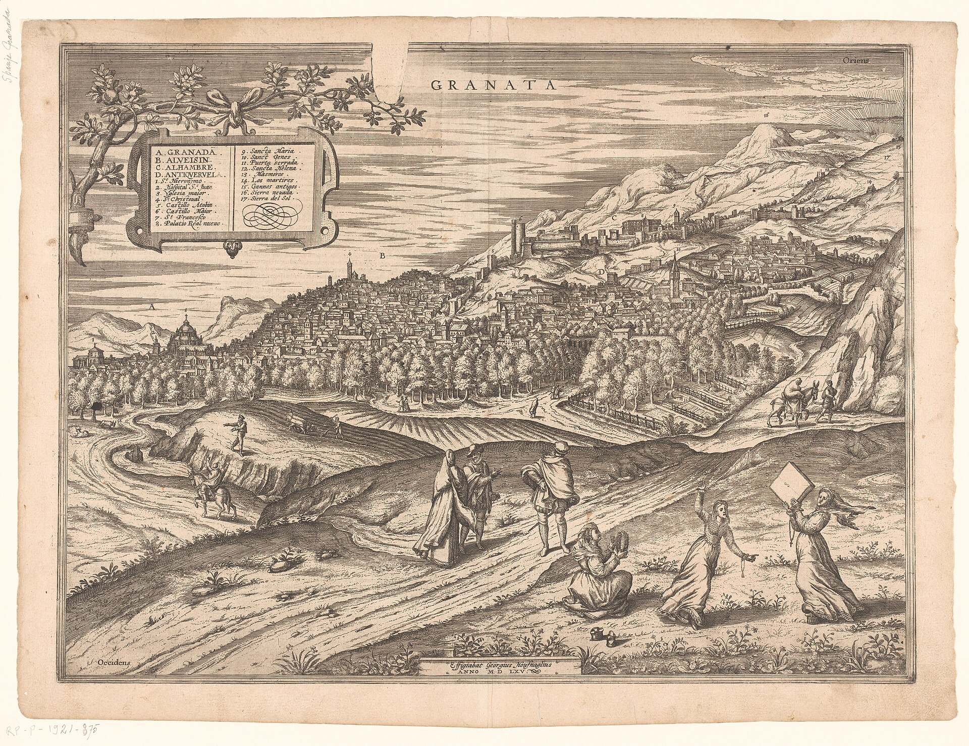 Bird's-eye view of Granada (Granata), from Braun & Hogenberg's Civitates Orbis Terrarum, Granada