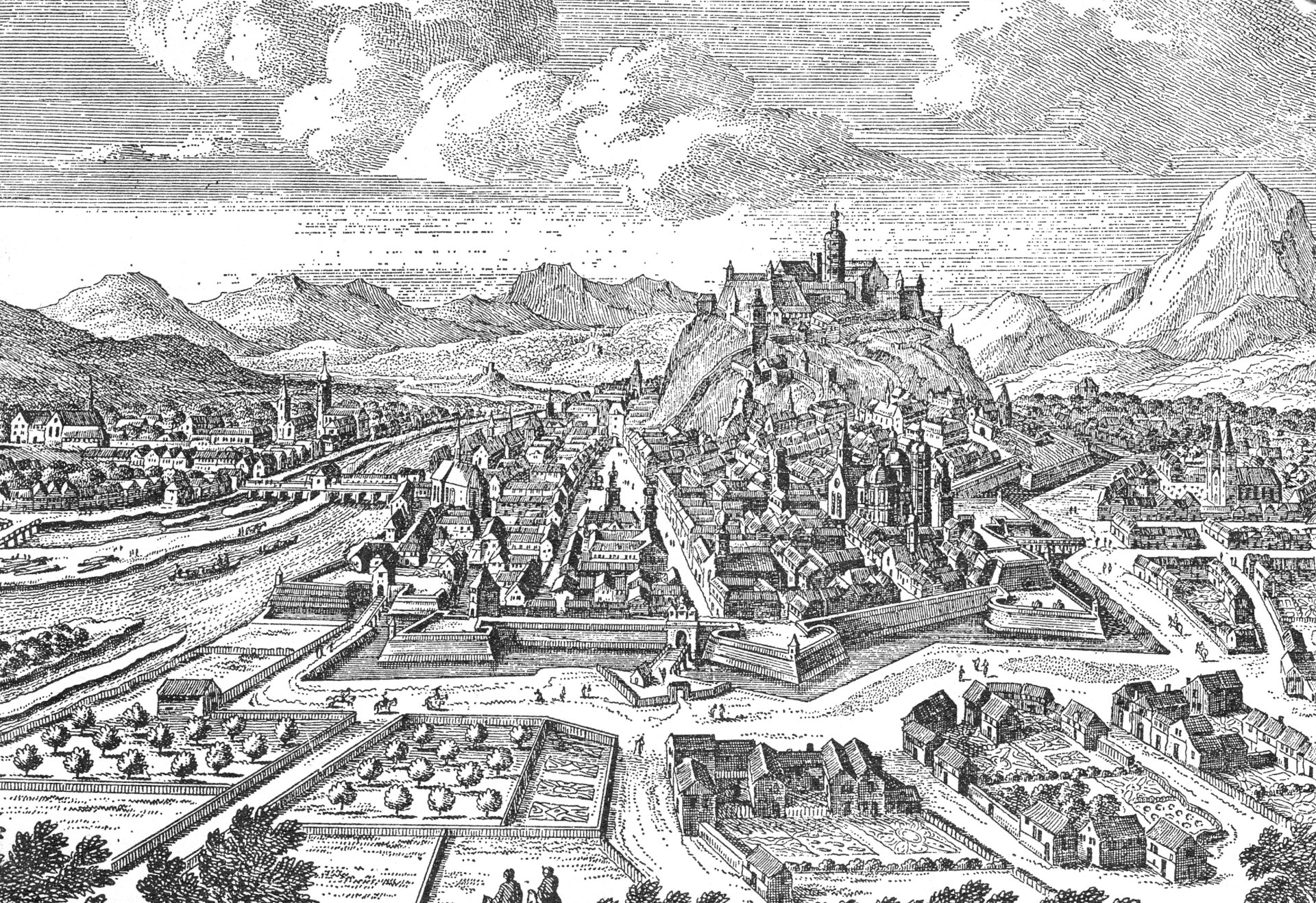 Bird's-eye view of Graz, from Matthäus Merian's engraving (1650) — Graz