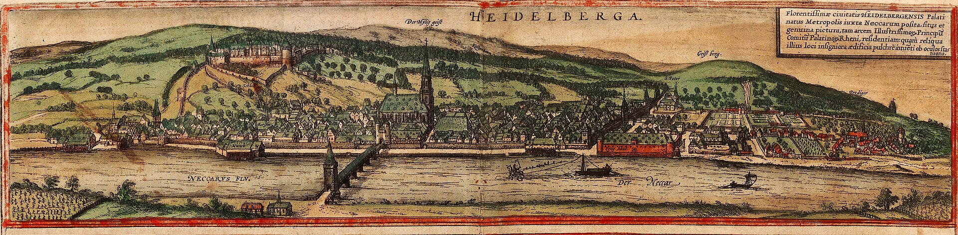 Bird's-eye view of Heidelberg (Heidelberga), from Braun & Hogenberg's Civitates Orbis Terrarum, Heidelberg