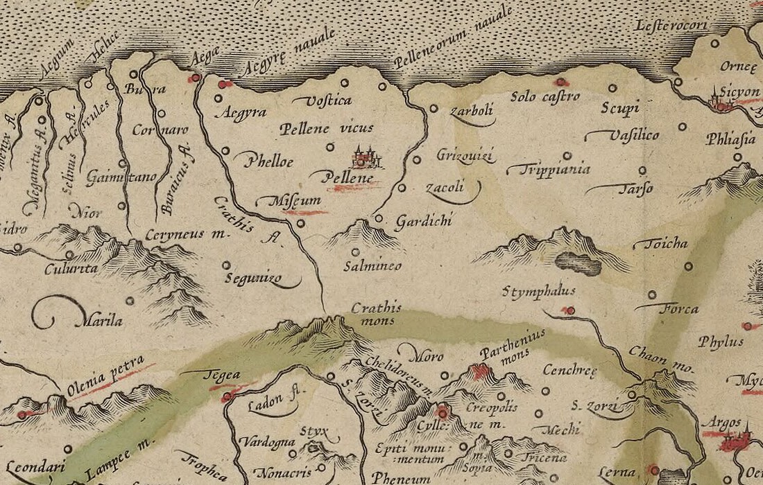 Helice on Mercator's Morea olim Peloponnesus, Helike