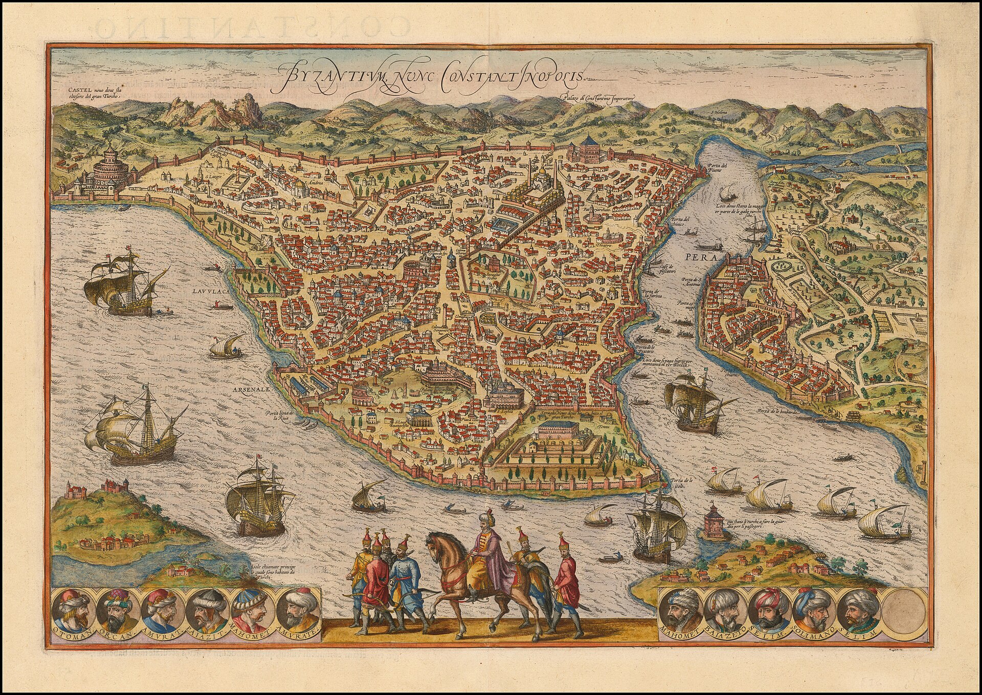 Bird's-eye view of Byzantium, nunc Constantinopolis, from Braun & Hogenberg's Civitates Orbis Terrarum, Istanbul