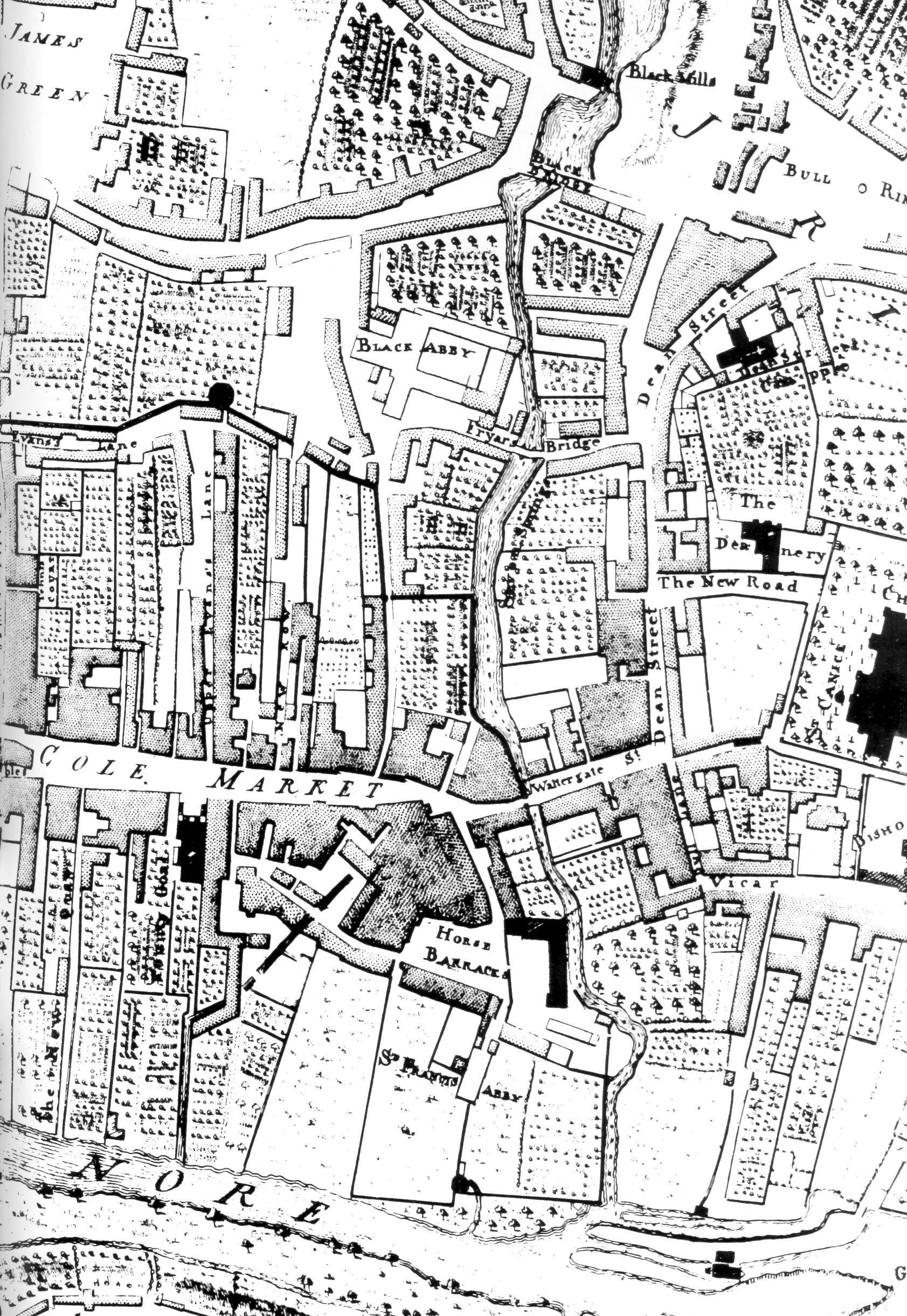 Plan of Kilkenny (Black Abbey and environs), John Rocque, 1758 — Kilkenny