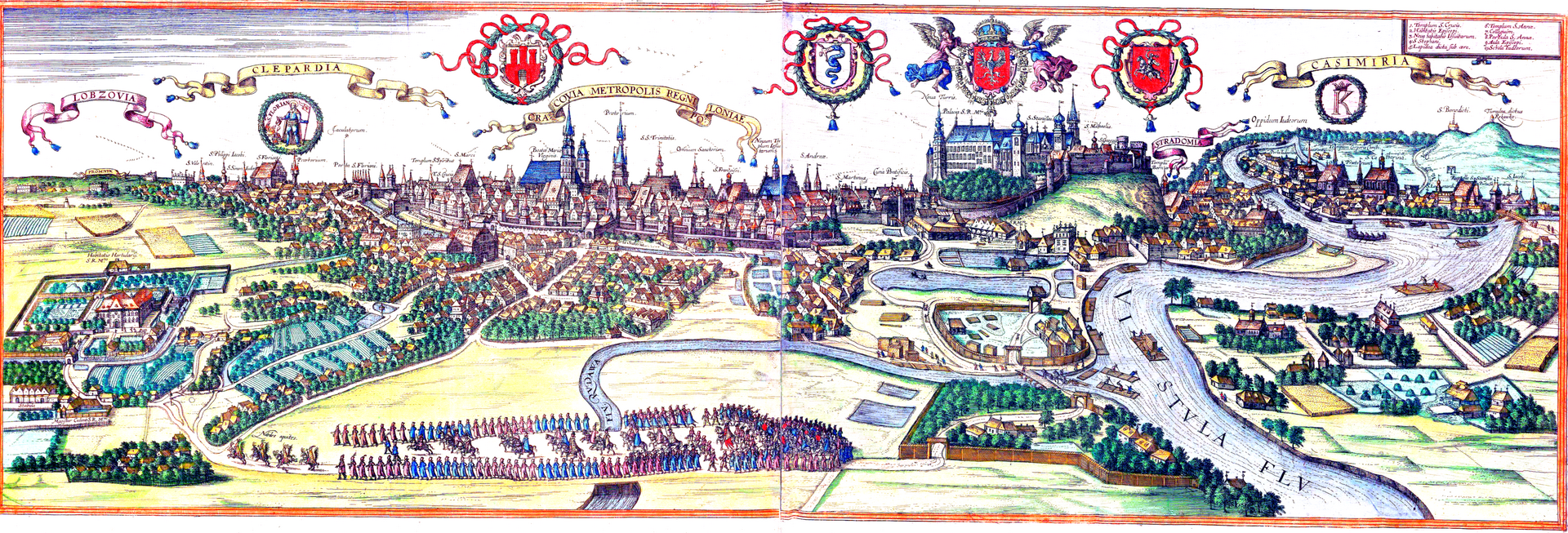 Bird's-eye view of Kraków (Cracovia), from Braun & Hogenberg's Civitates Orbis Terrarum, Kraków