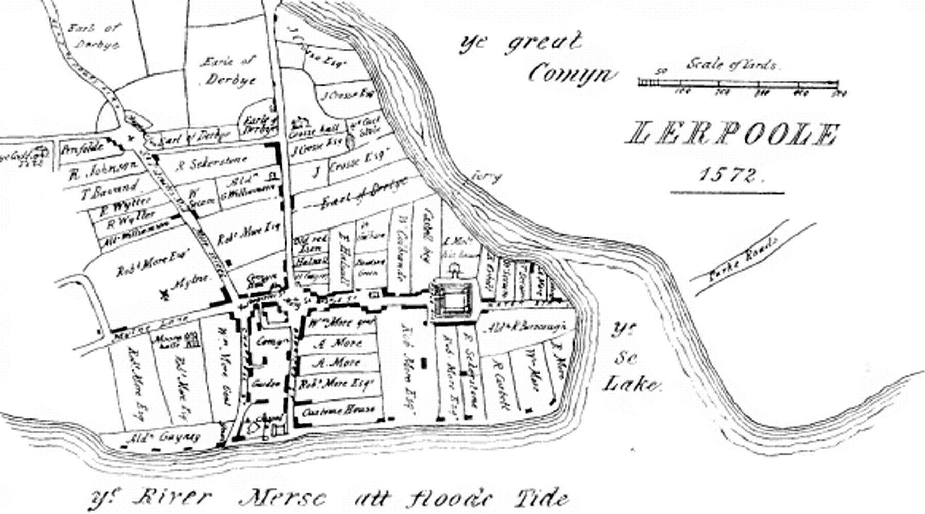 Plan of Liverpool, 1572 (engraved town plan), Liverpool