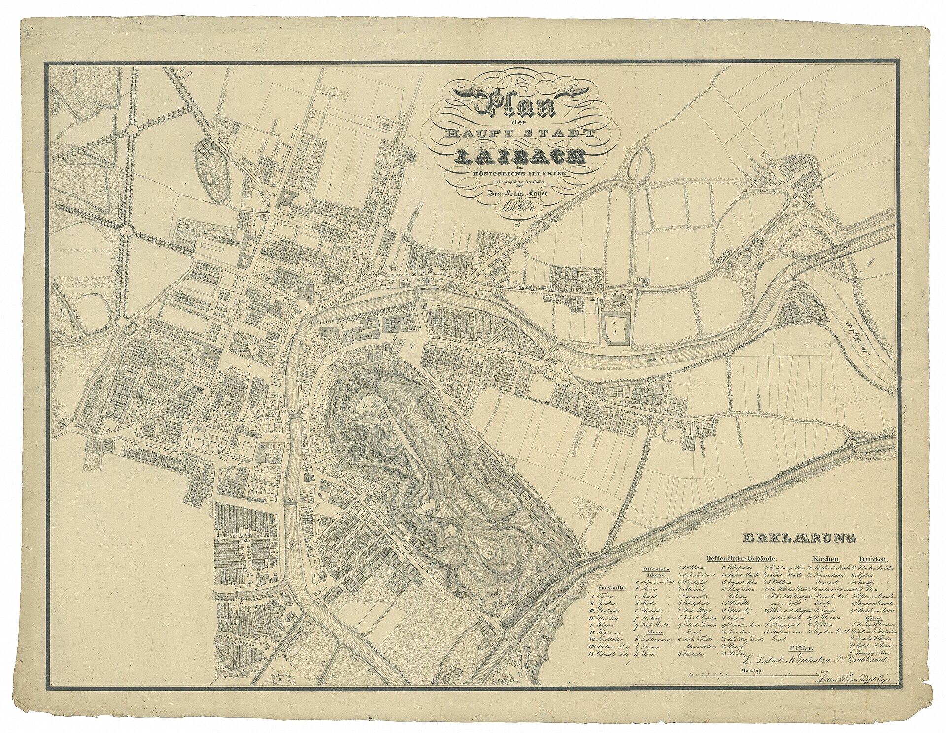 Plan der Haupt Stadt Laibach im Königreiche Illyrien (Plan of Laibach / Ljubljana): Franz‑Joseph Kaiser, Ljubljana